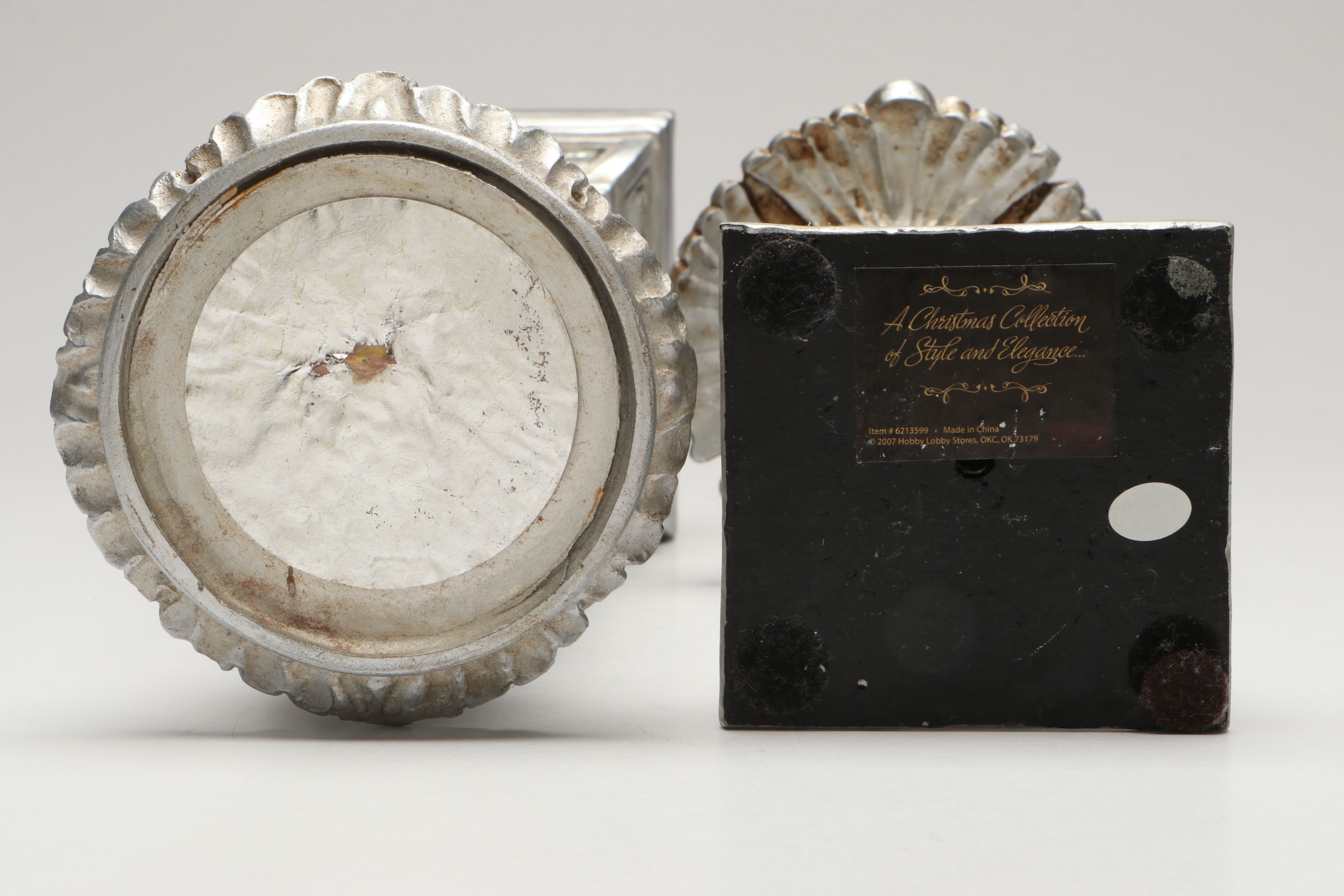 Contemporary Metallic Finish Resin Candle Holders with Lidded Orb and Platter