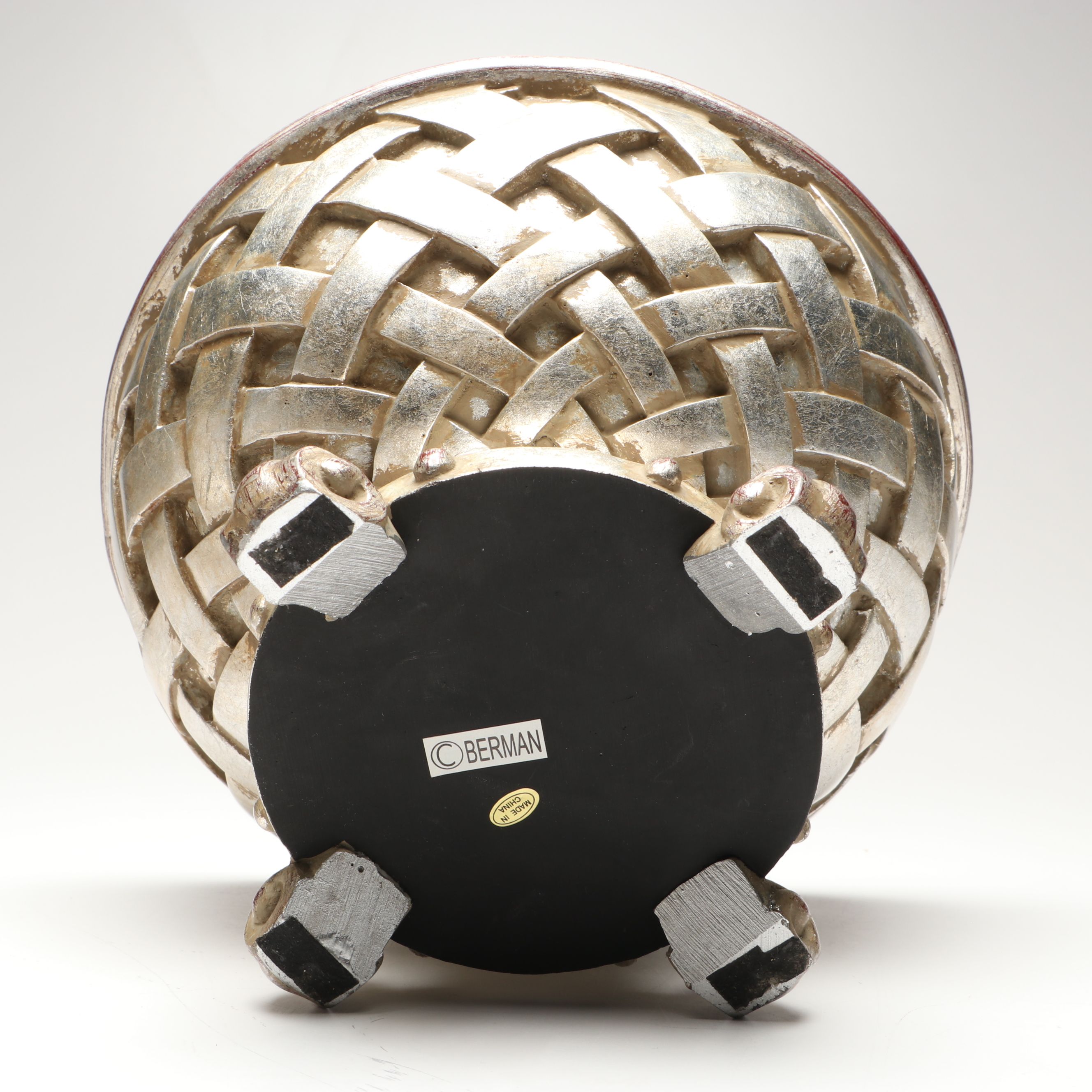 Contemporary Metallic Finish Resin Candle Holders with Lidded Orb and Platter