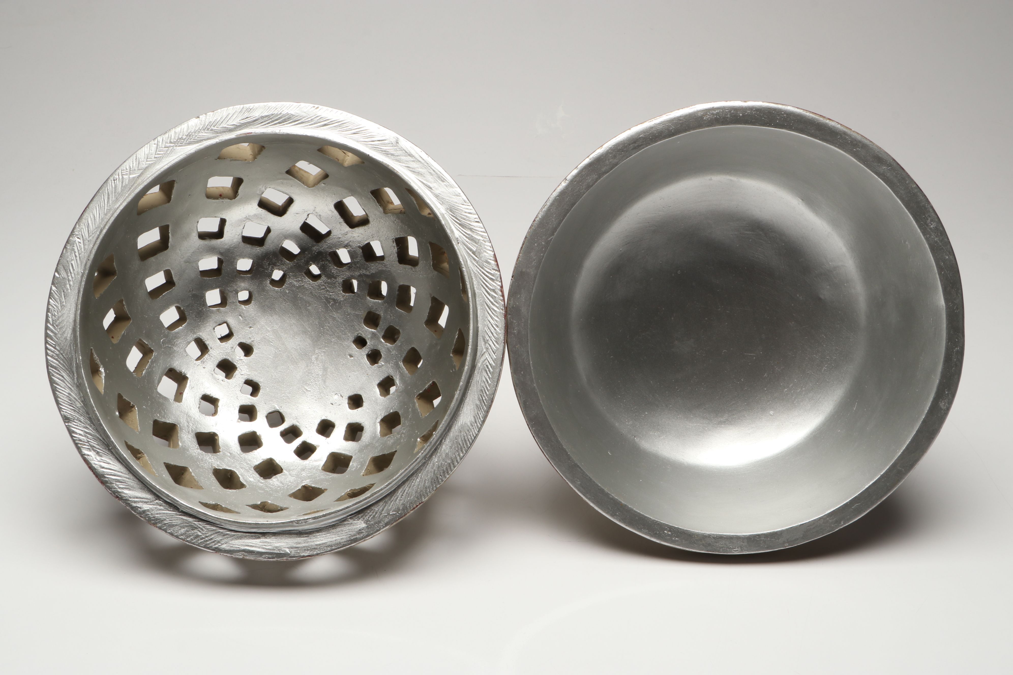 Contemporary Metallic Finish Resin Candle Holders with Lidded Orb and Platter