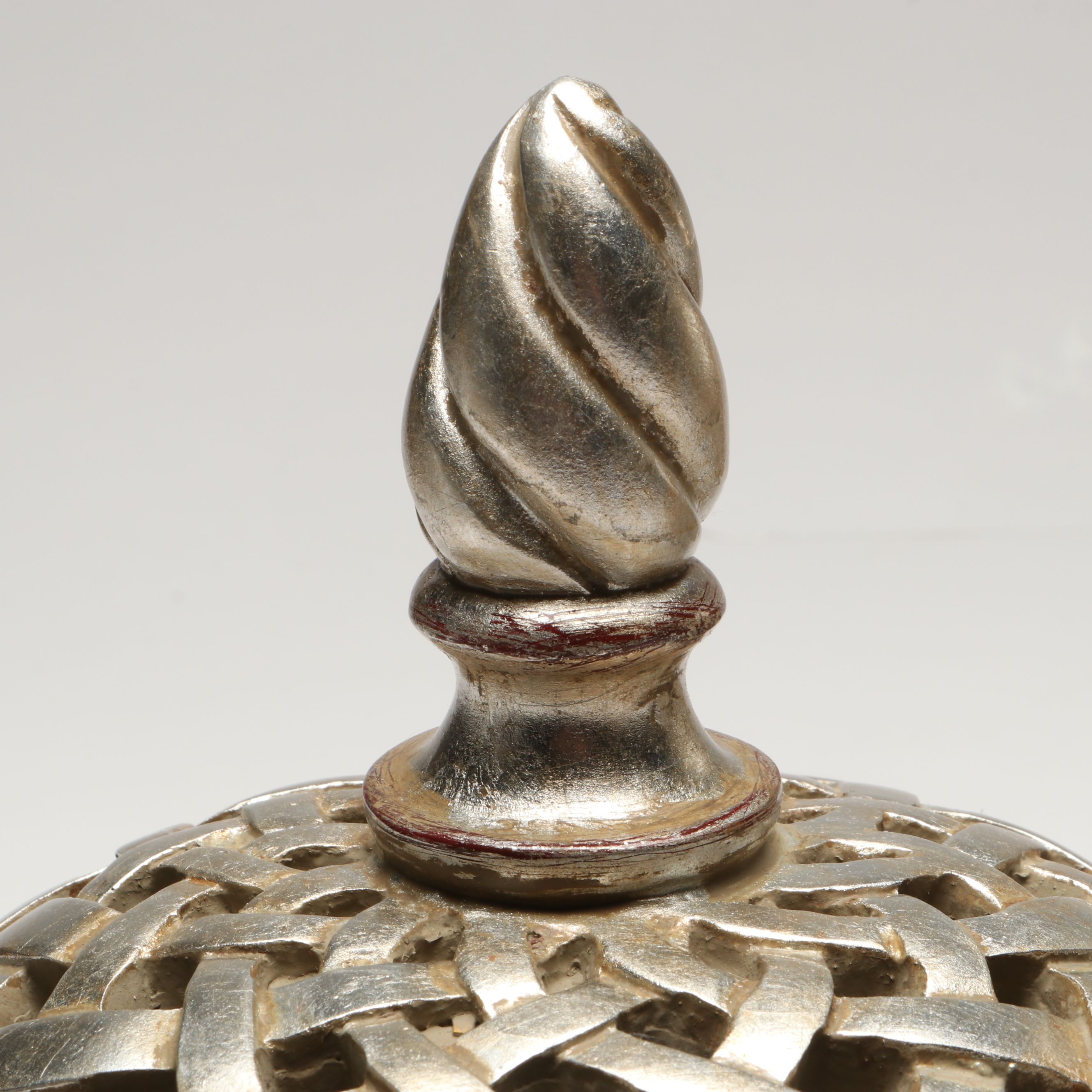 Contemporary Metallic Finish Resin Candle Holders with Lidded Orb and Platter