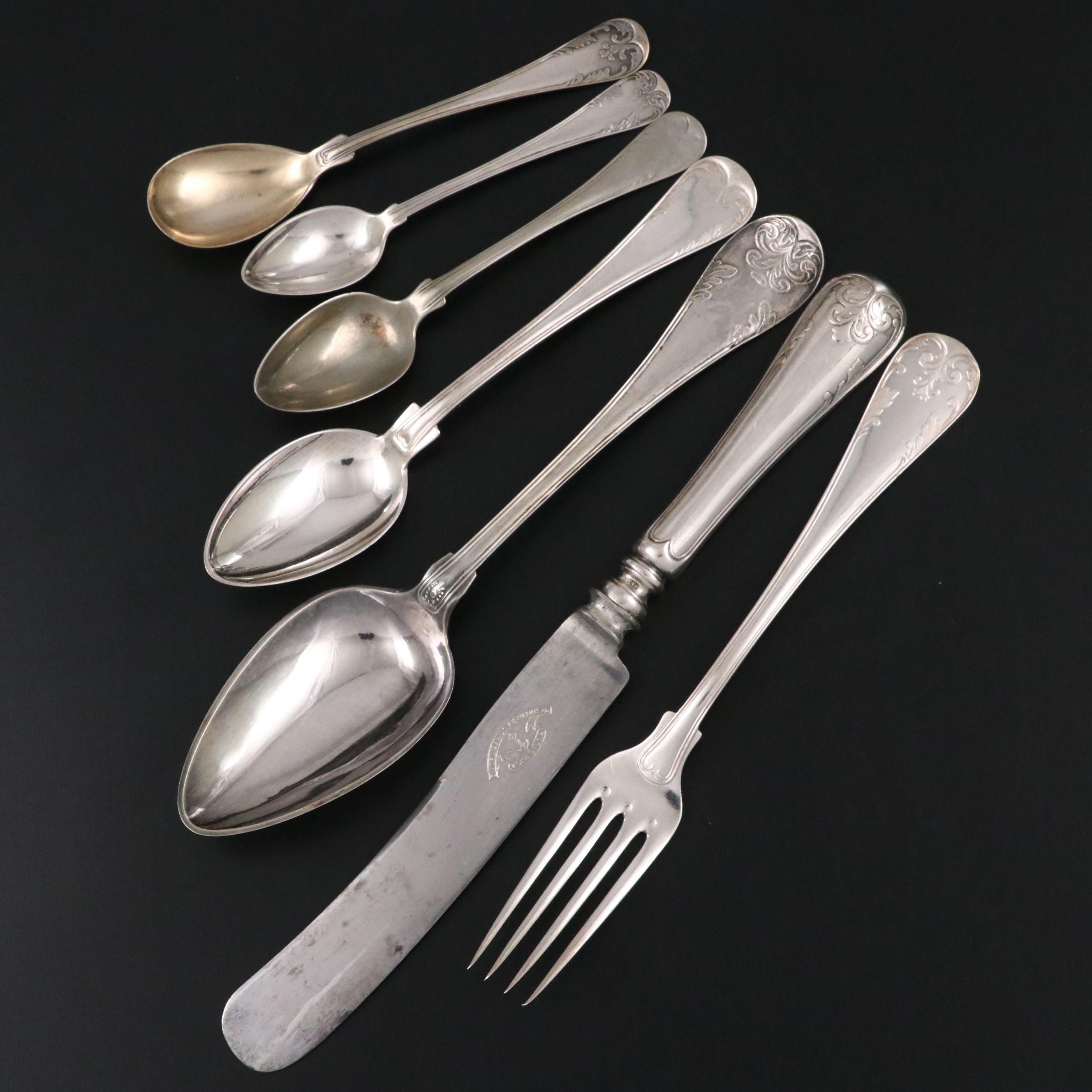 Antique Swedish 800 Silver Spoons with More Silver Plate Utensils