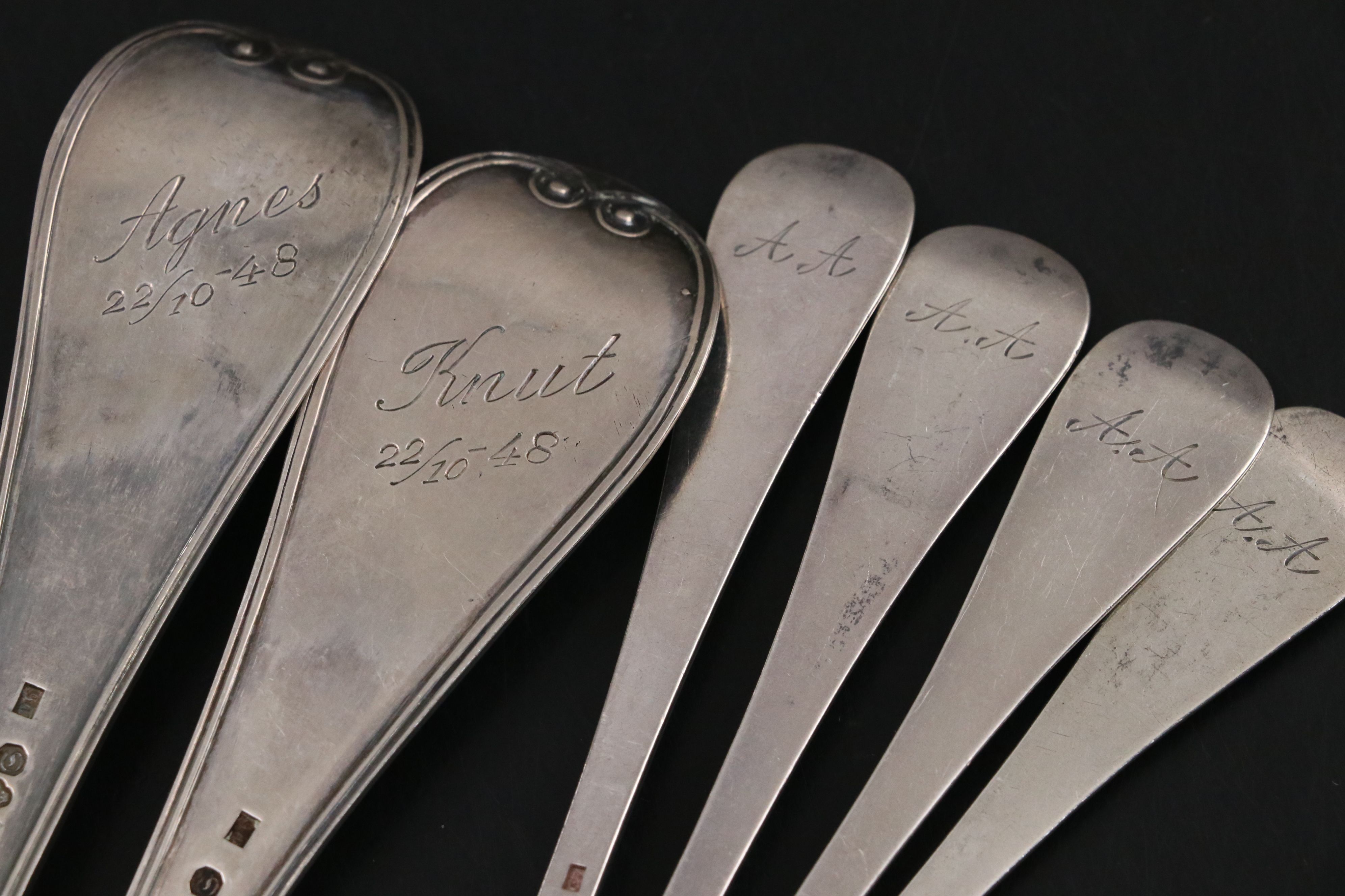 Antique Swedish 800 Silver Spoons with More Silver Plate Utensils