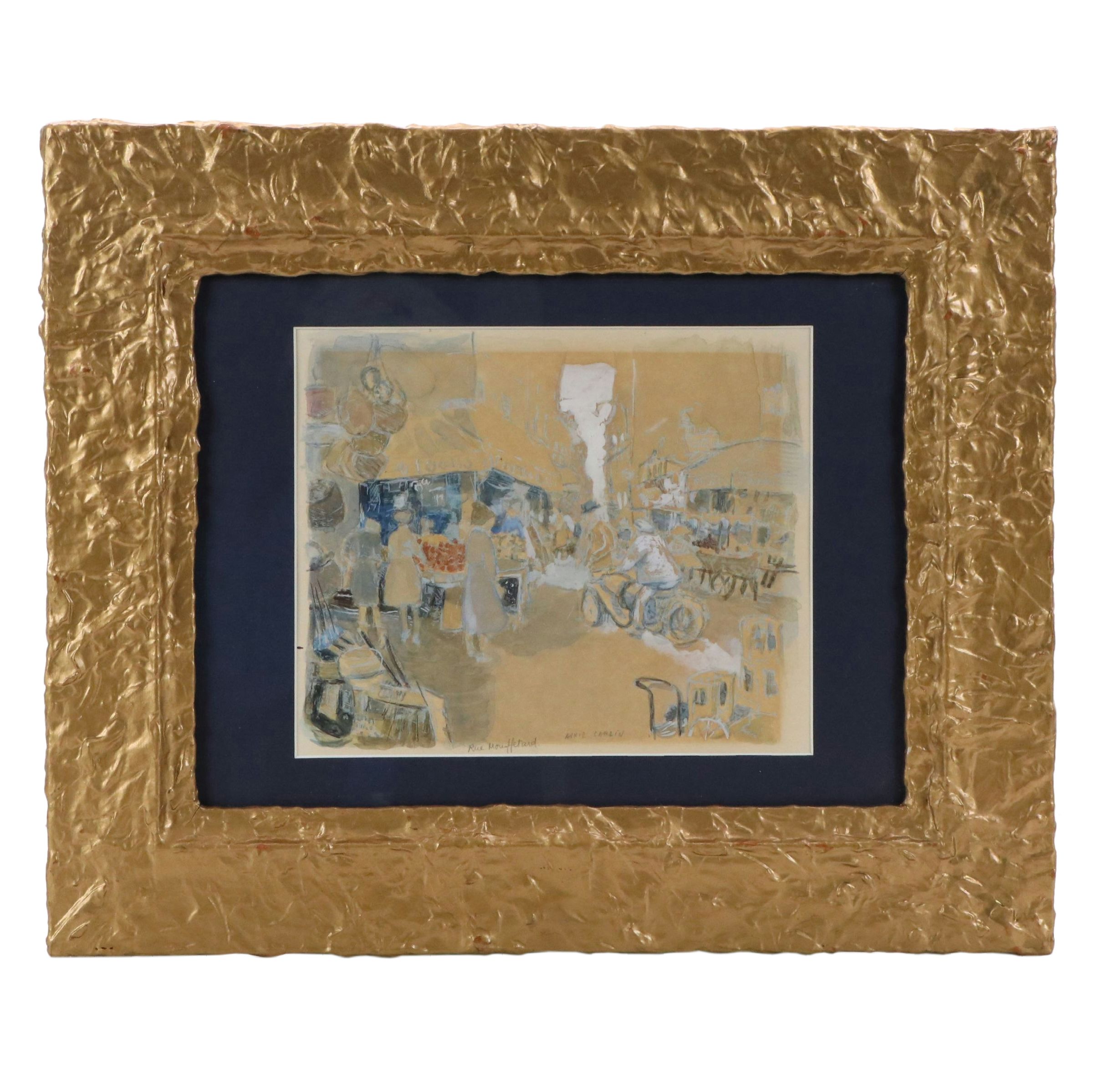 Annie Cardin Gouache Painting "Rue Mouffetard," 20th Century