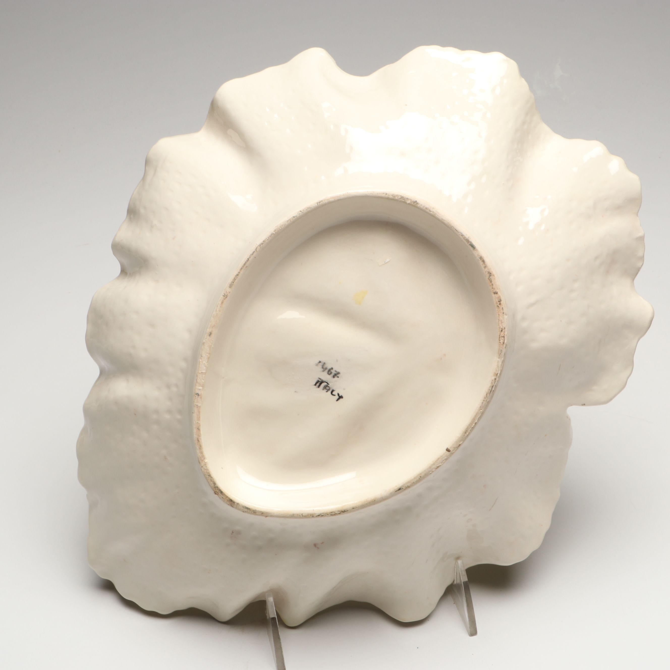 Italian Majolica Leaf Dish with Royal Vienna Style Satyar Handled Vase