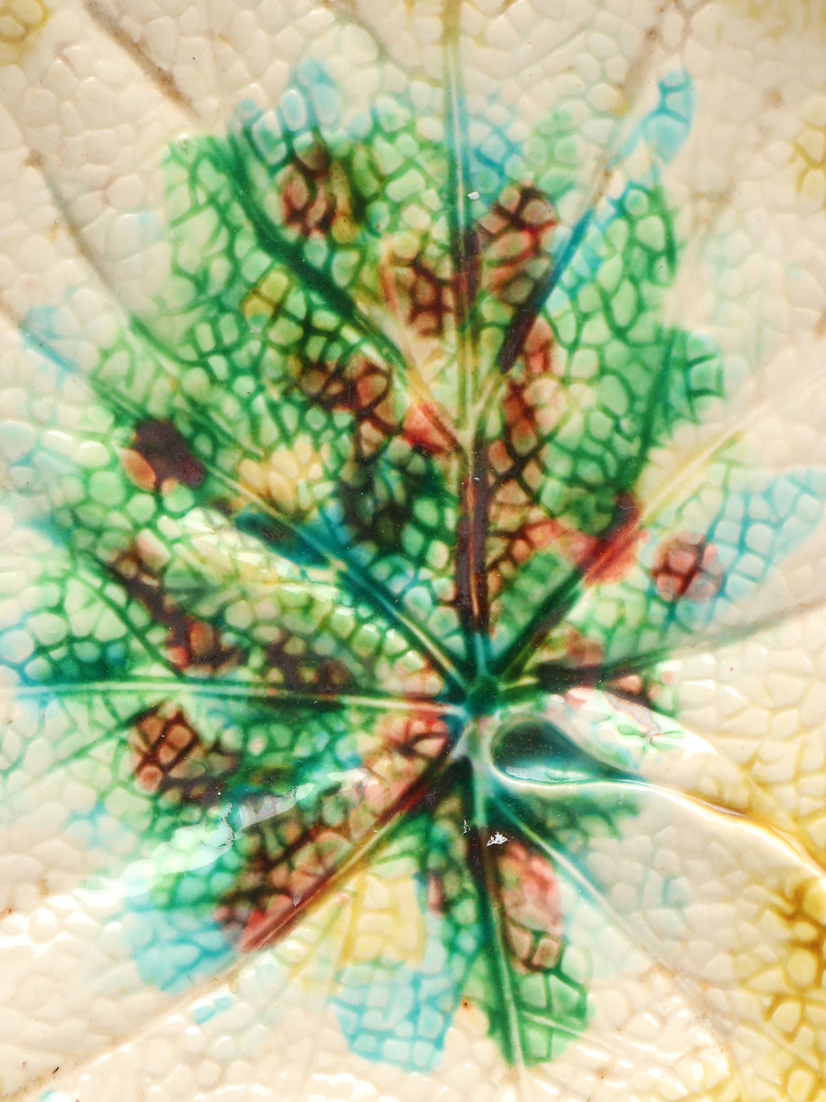 Italian Majolica Leaf Dish with Royal Vienna Style Satyar Handled Vase