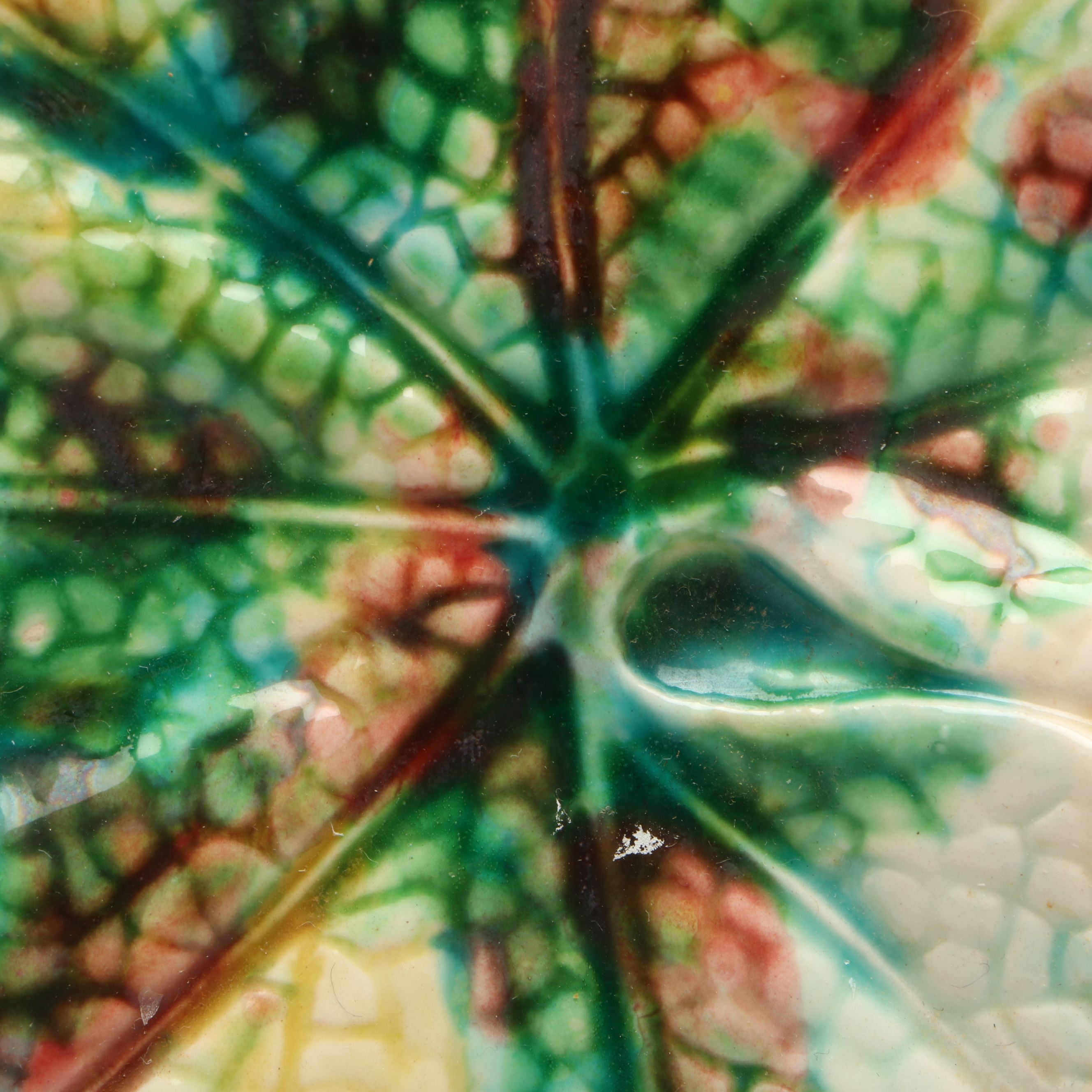 Italian Majolica Leaf Dish with Royal Vienna Style Satyar Handled Vase