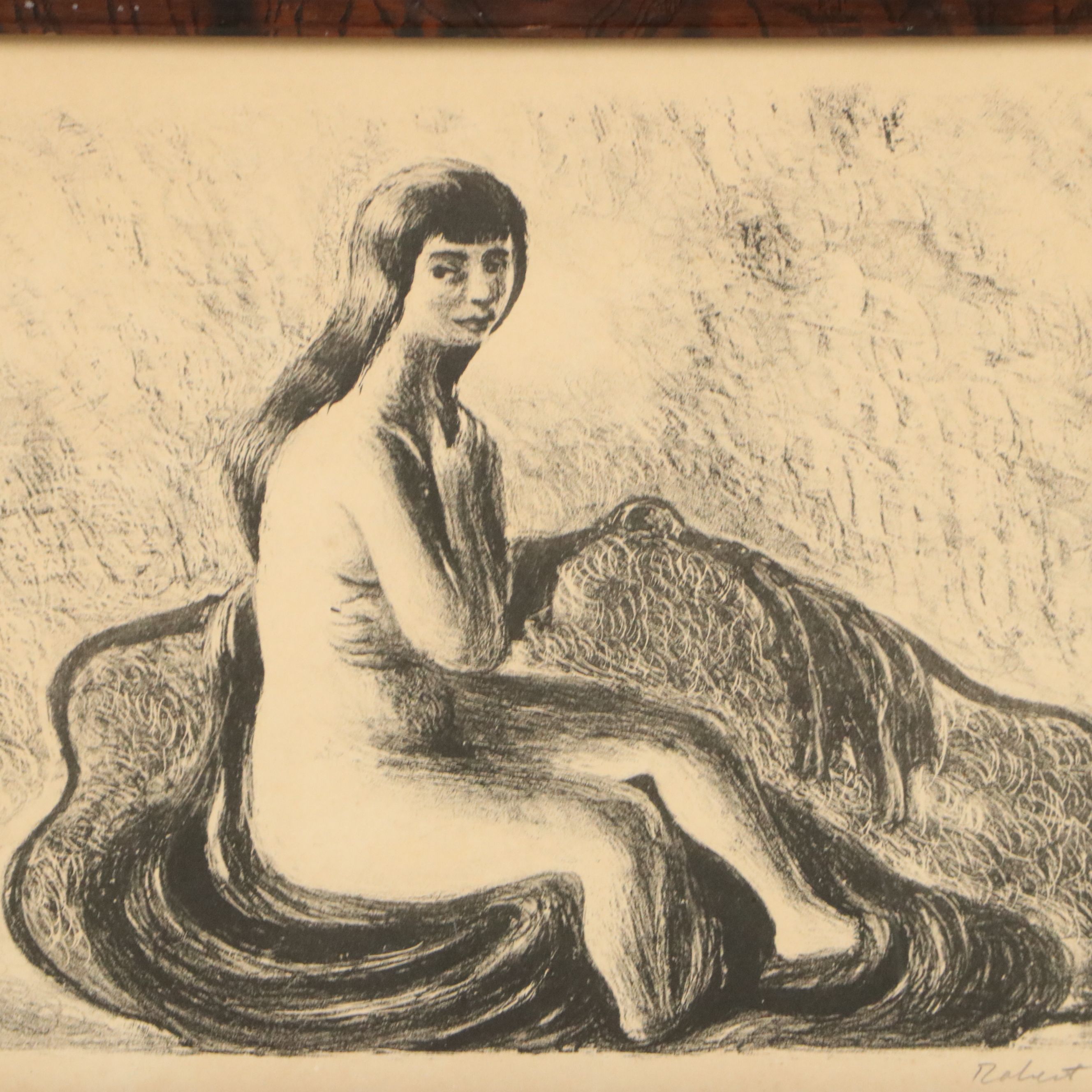 Robert Fabe Lithograph of Seated Nude, Mid-20th Century