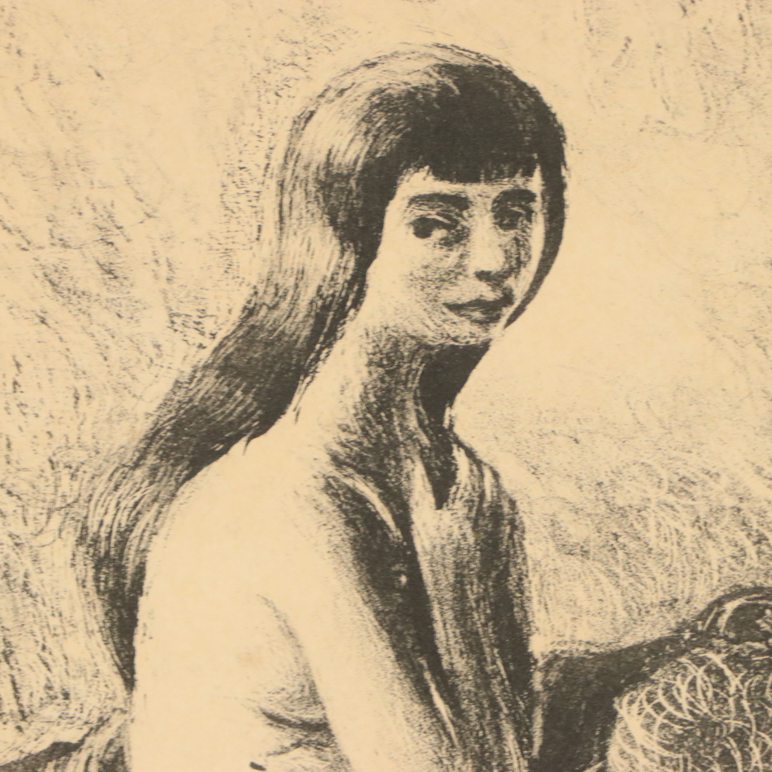 Robert Fabe Lithograph of Seated Nude, Mid-20th Century