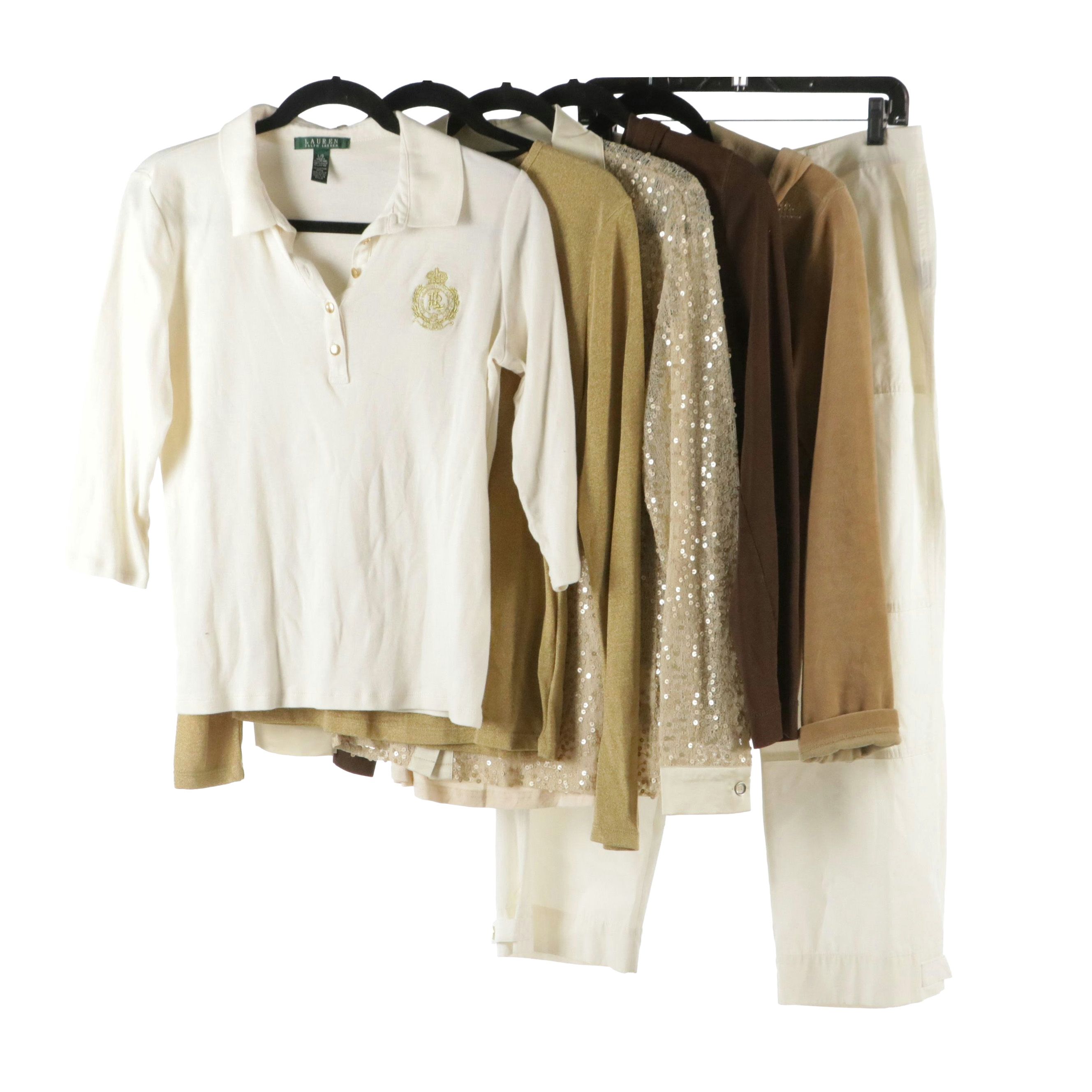 Lauren Ralph Lauren Polo & Metallic Long Sleeve Top W/ Forwear Blouse & More