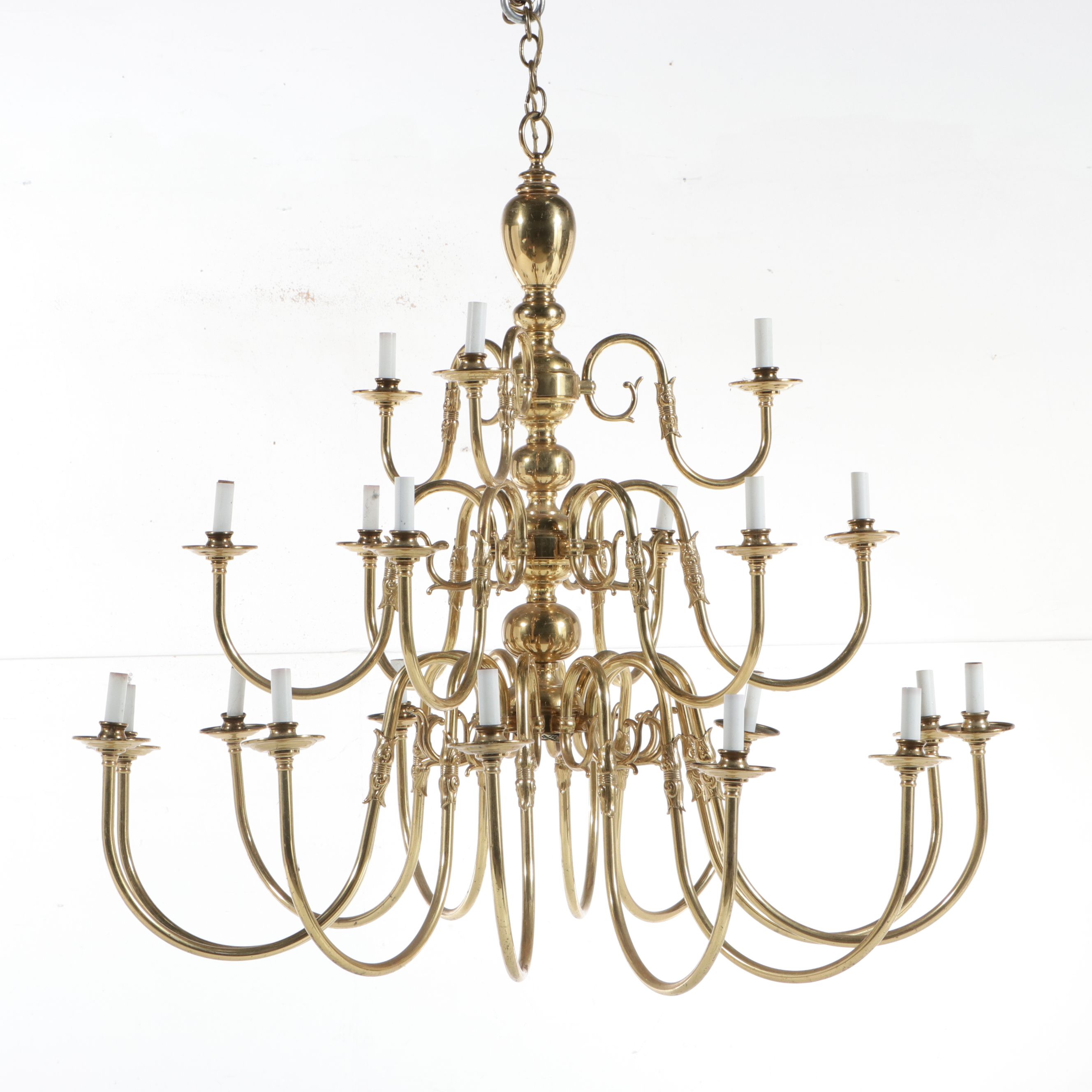 Dutch Baroque Brass Three-Tier Chandelier, 20th Century