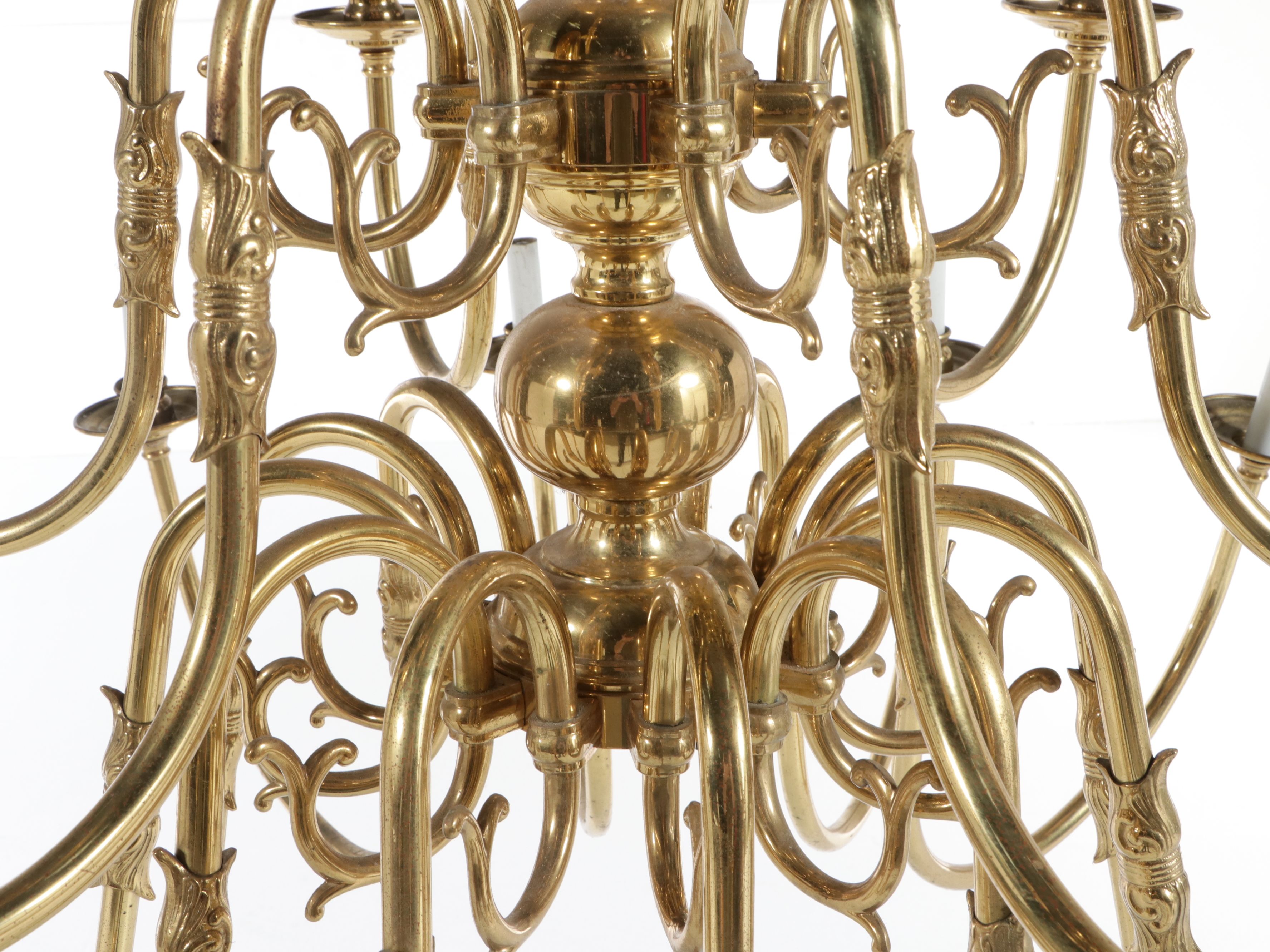 Dutch Baroque Brass Three-Tier Chandelier, 20th Century