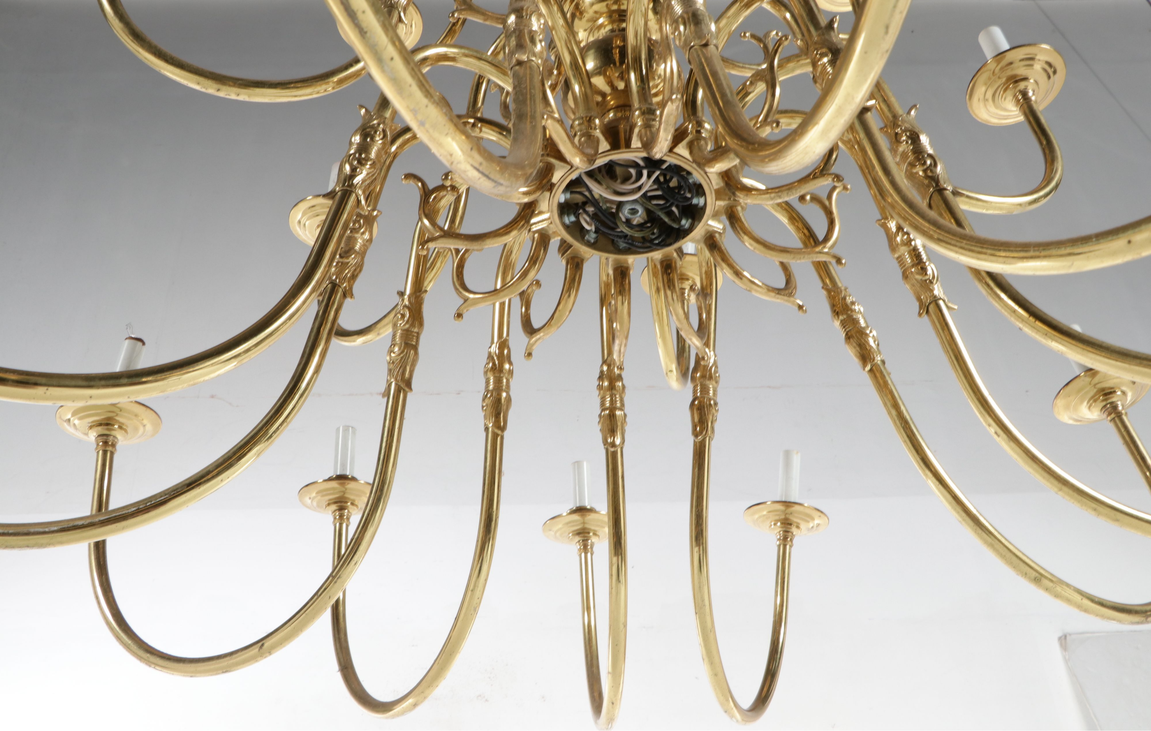 Dutch Baroque Brass Three-Tier Chandelier, 20th Century