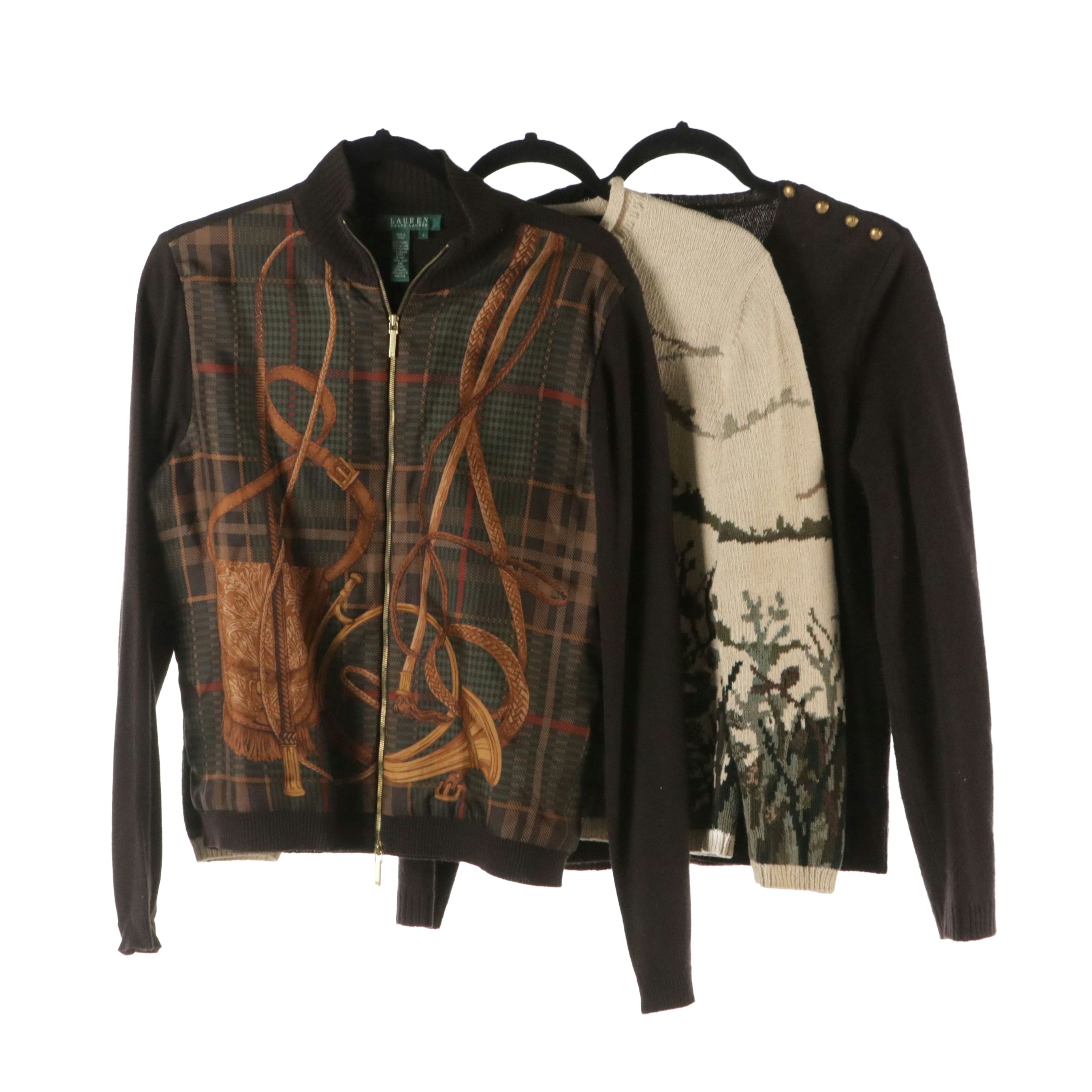 Lauren Ralph Lauren Printed Silk/Cashmere Zip Jacket, Wool and Cotton Sweaters
