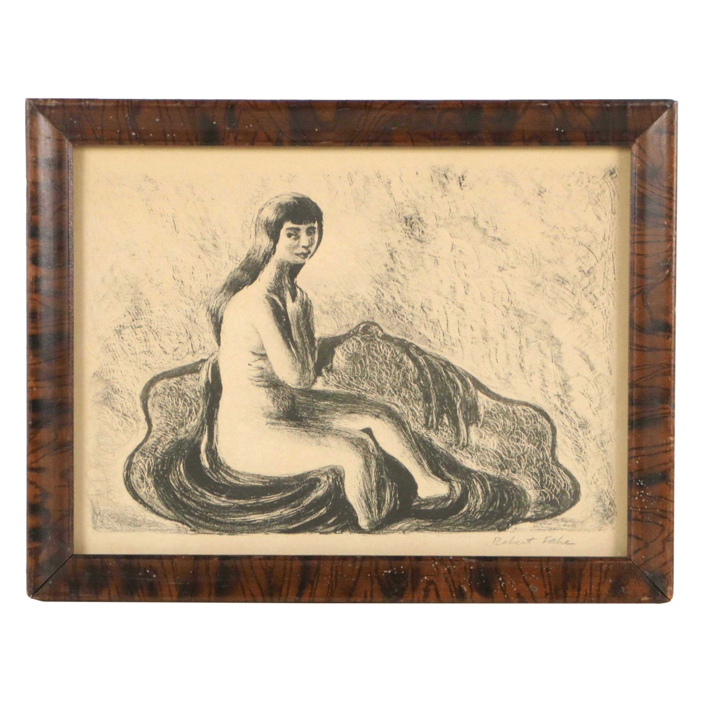 Robert Fabe Lithograph of Seated Nude, Mid-20th Century