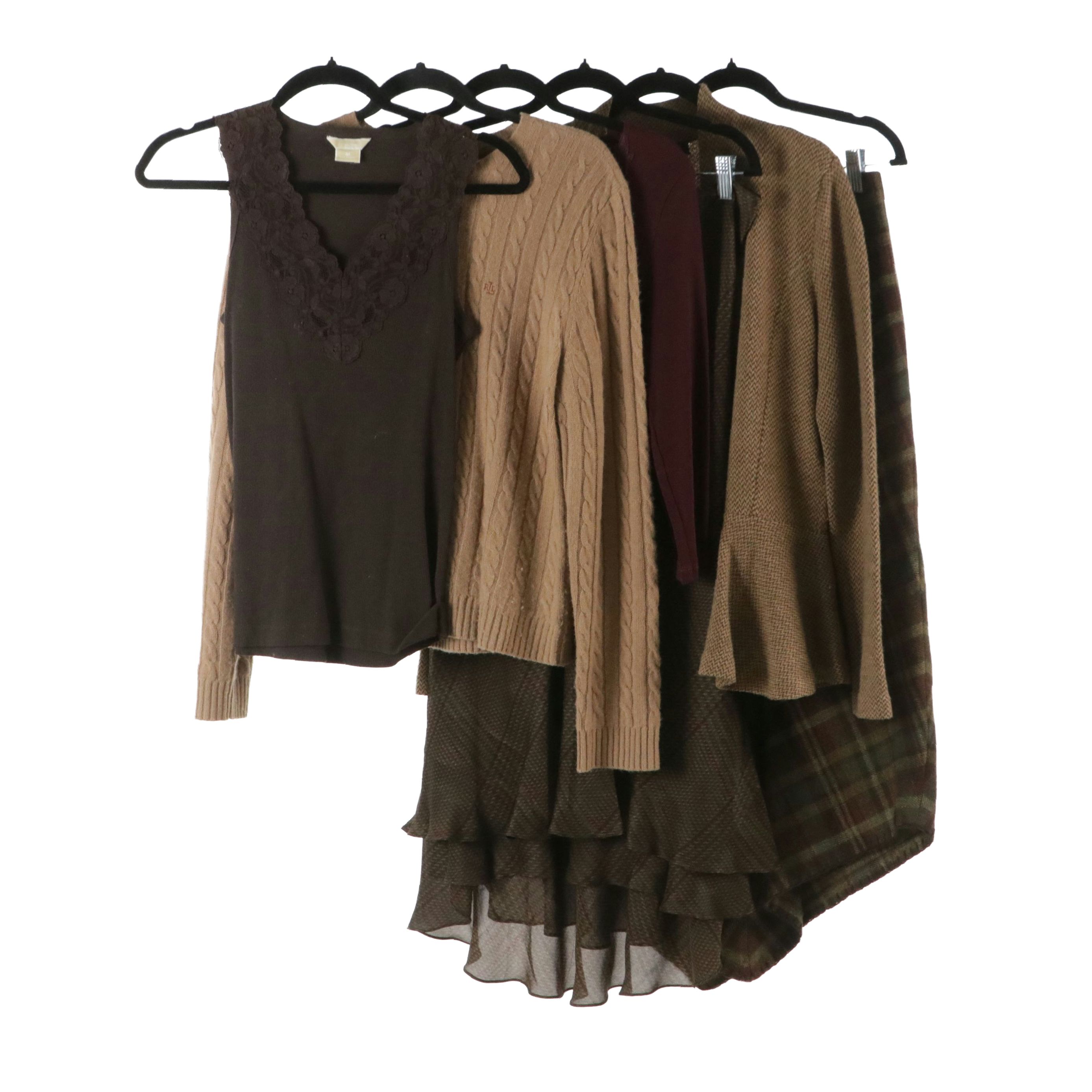 Lauren Ralph Lauren Plaid Silk Midi Skirt, Cashmere Knit Sweater, More Separates