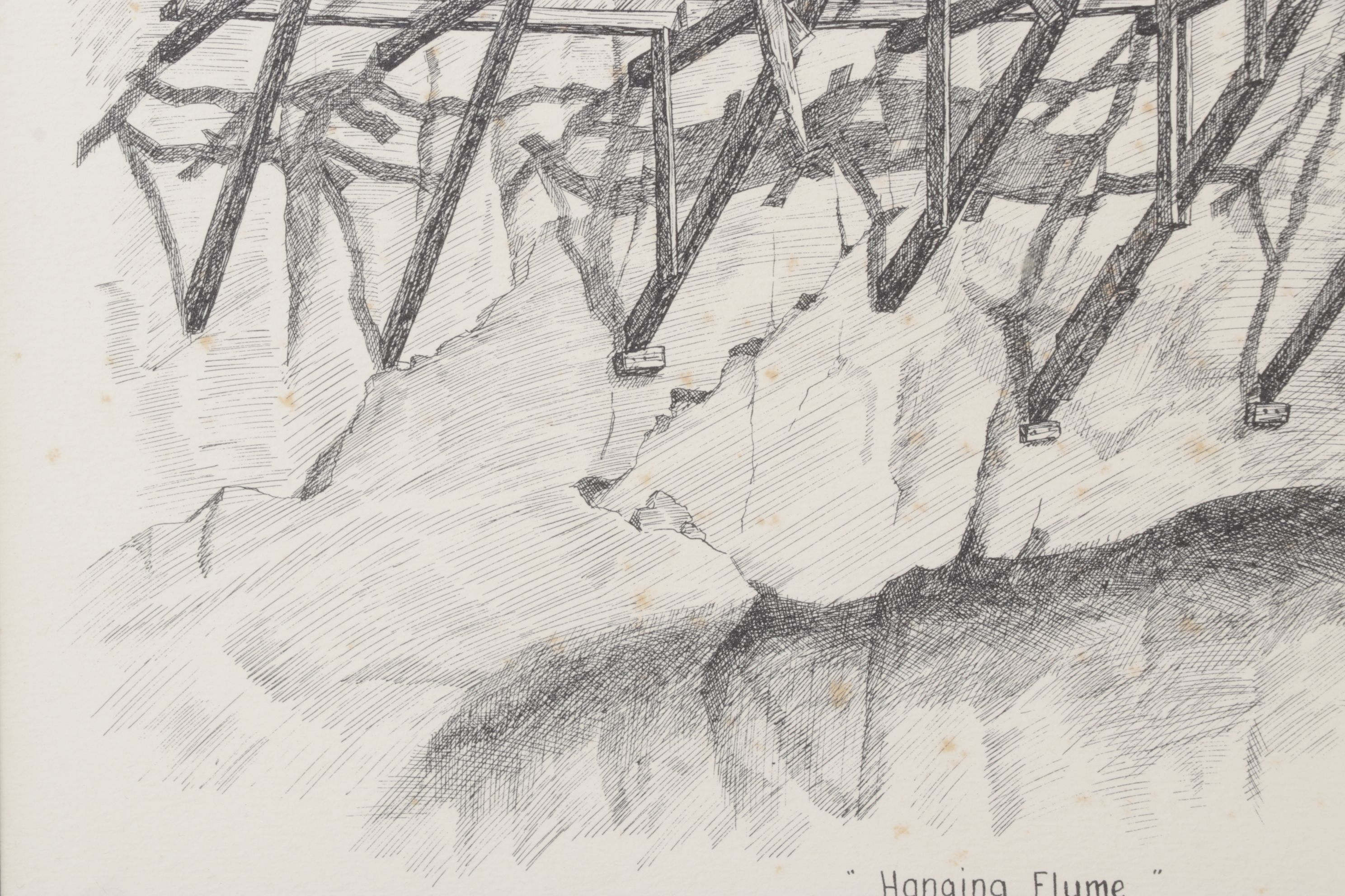 W.R. Doherty Etching of Mining Scaffolding Structure "Hanging Flume", 1970