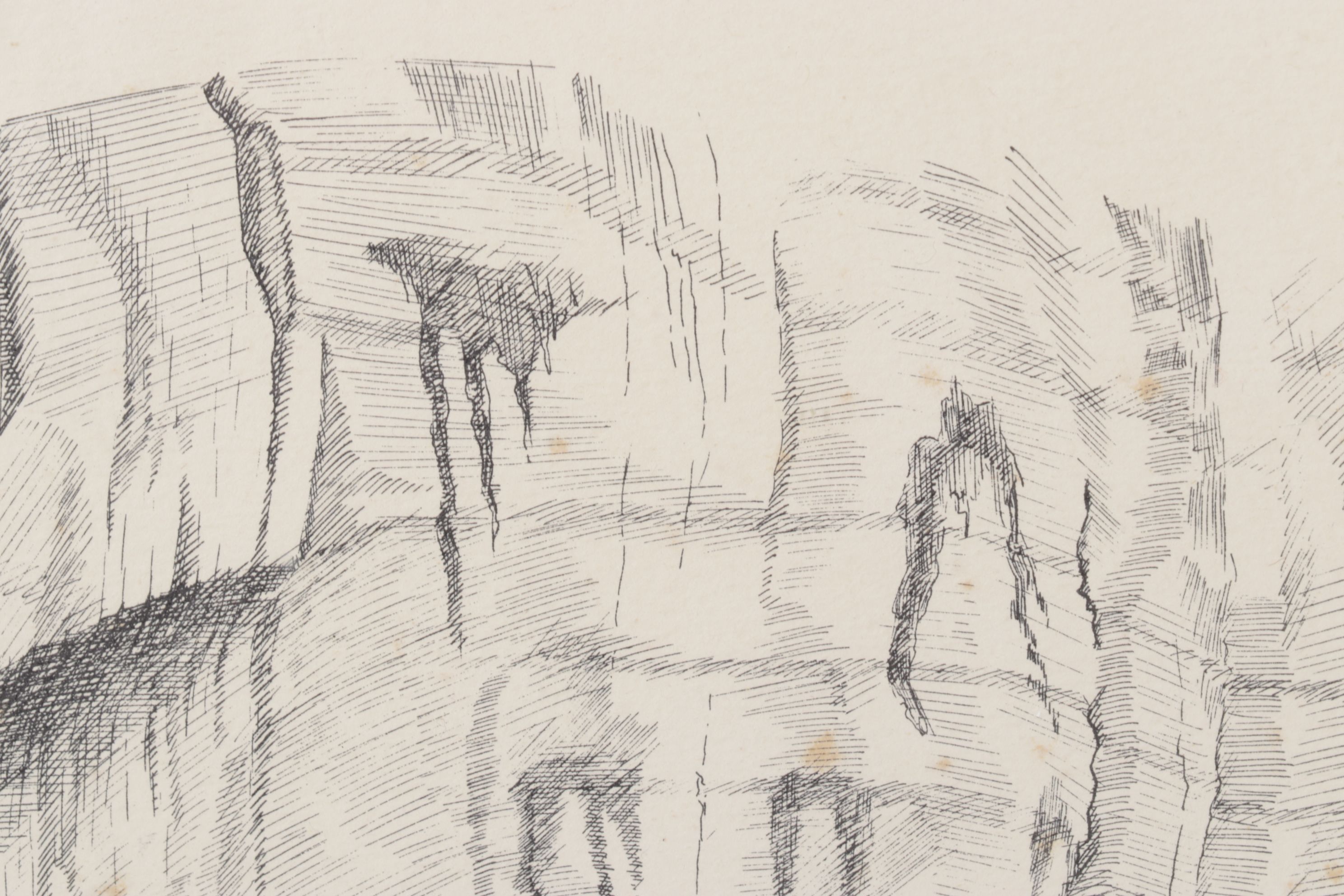 W.R. Doherty Etching of Mining Scaffolding Structure "Hanging Flume", 1970