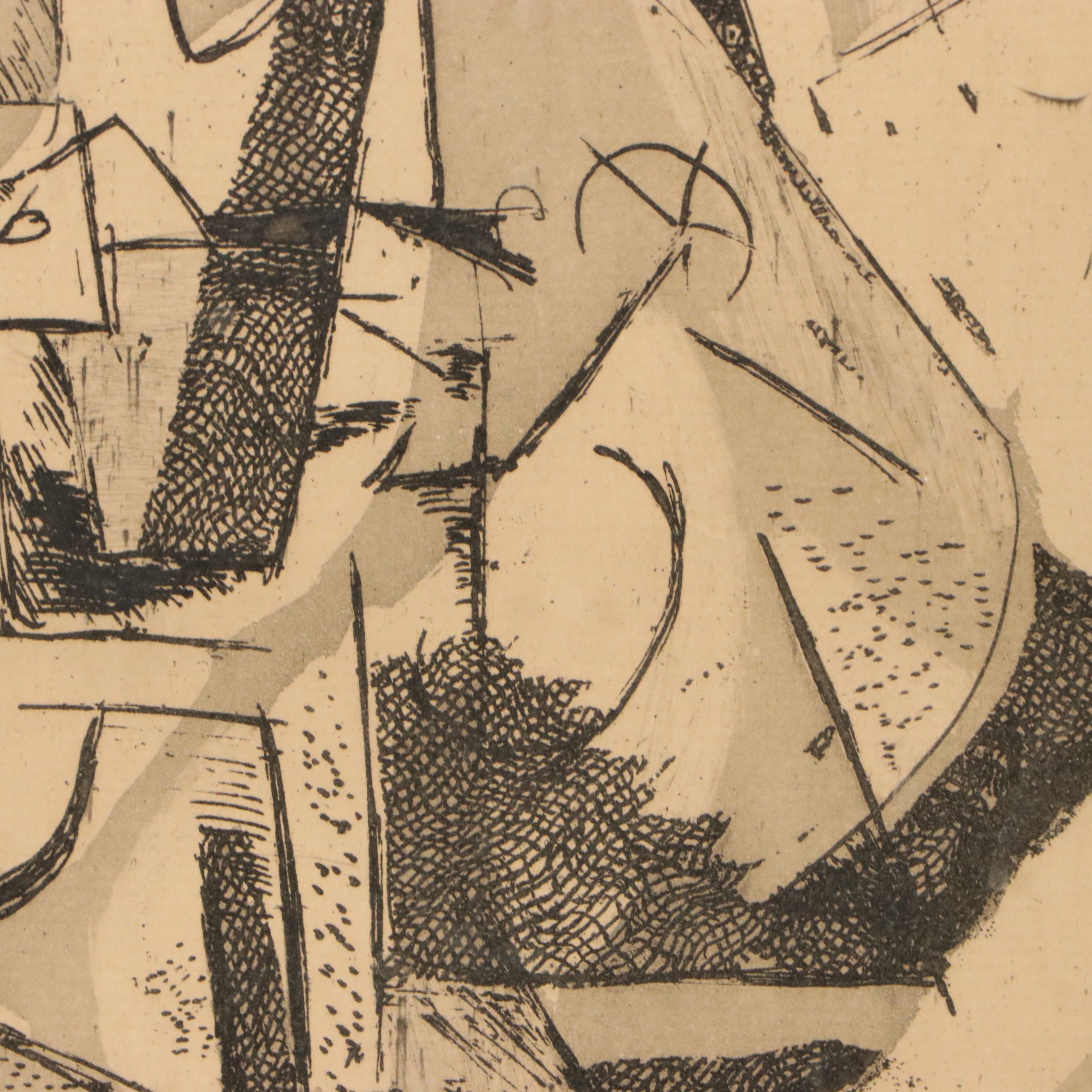 Cubist Style Mixed Technique Ink Composition, 1940s