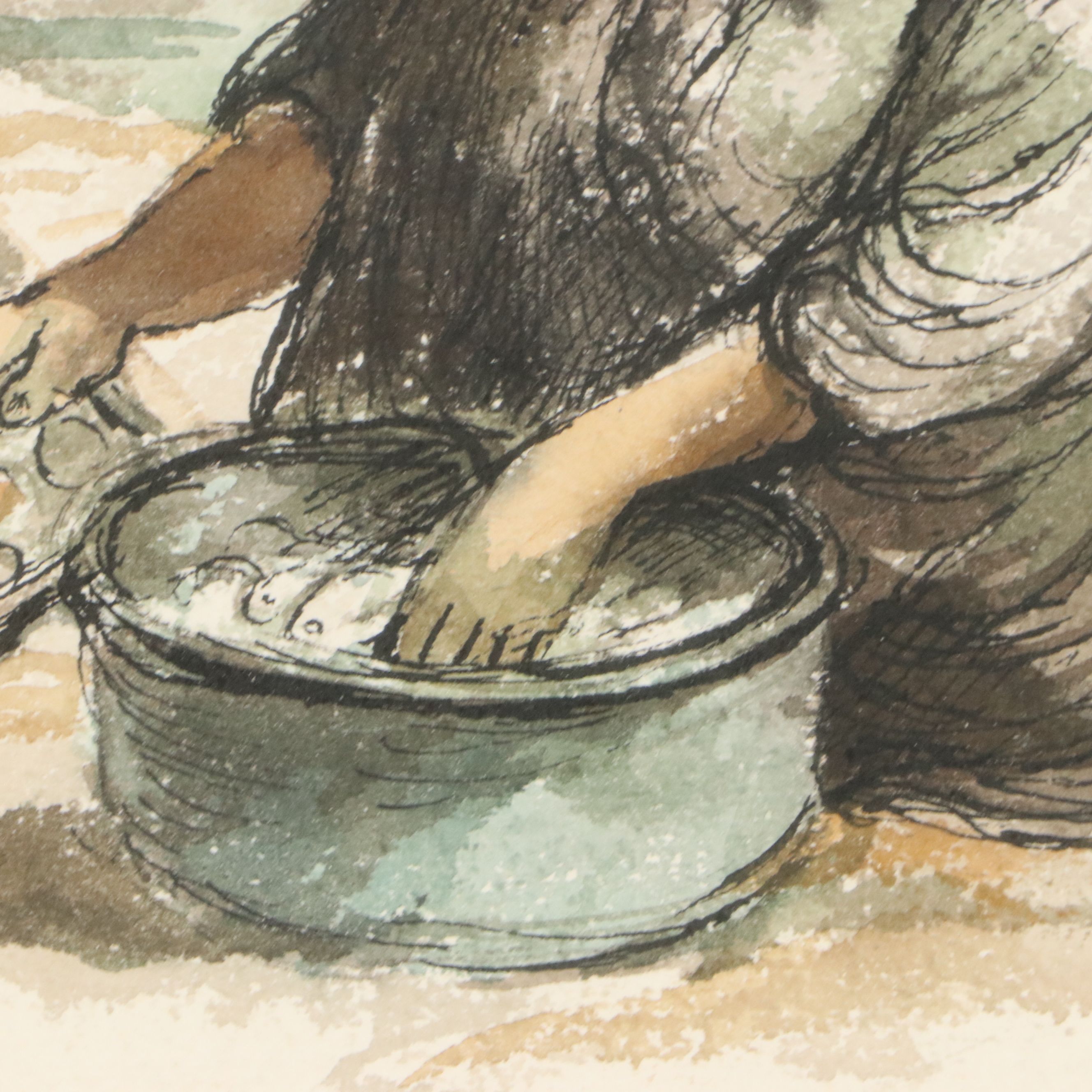 Robert Fabe Watercolor Painting of Fishwife, Mid-20th Century