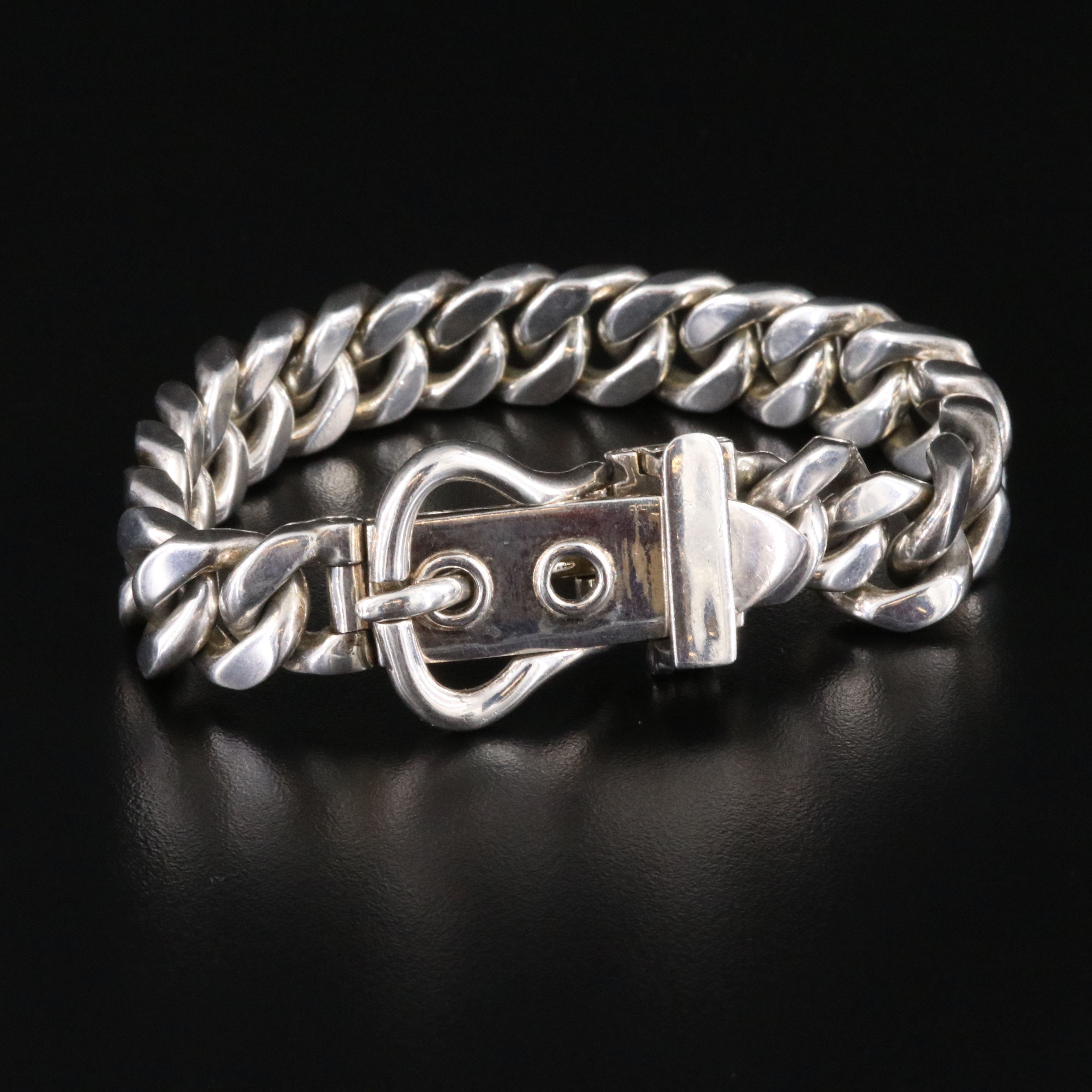 Sterling Curb Chain Buckle Bracelet