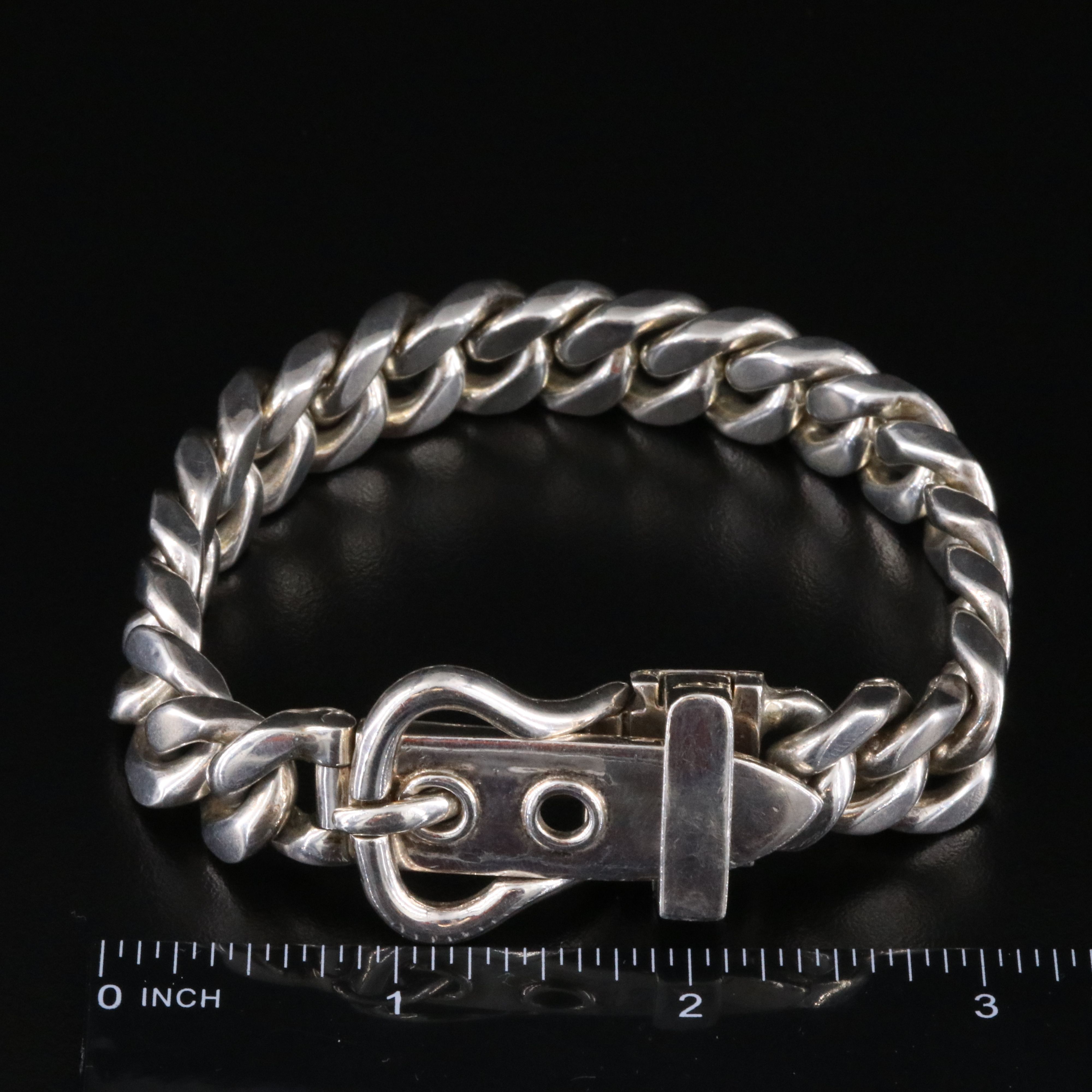 Sterling Curb Chain Buckle Bracelet