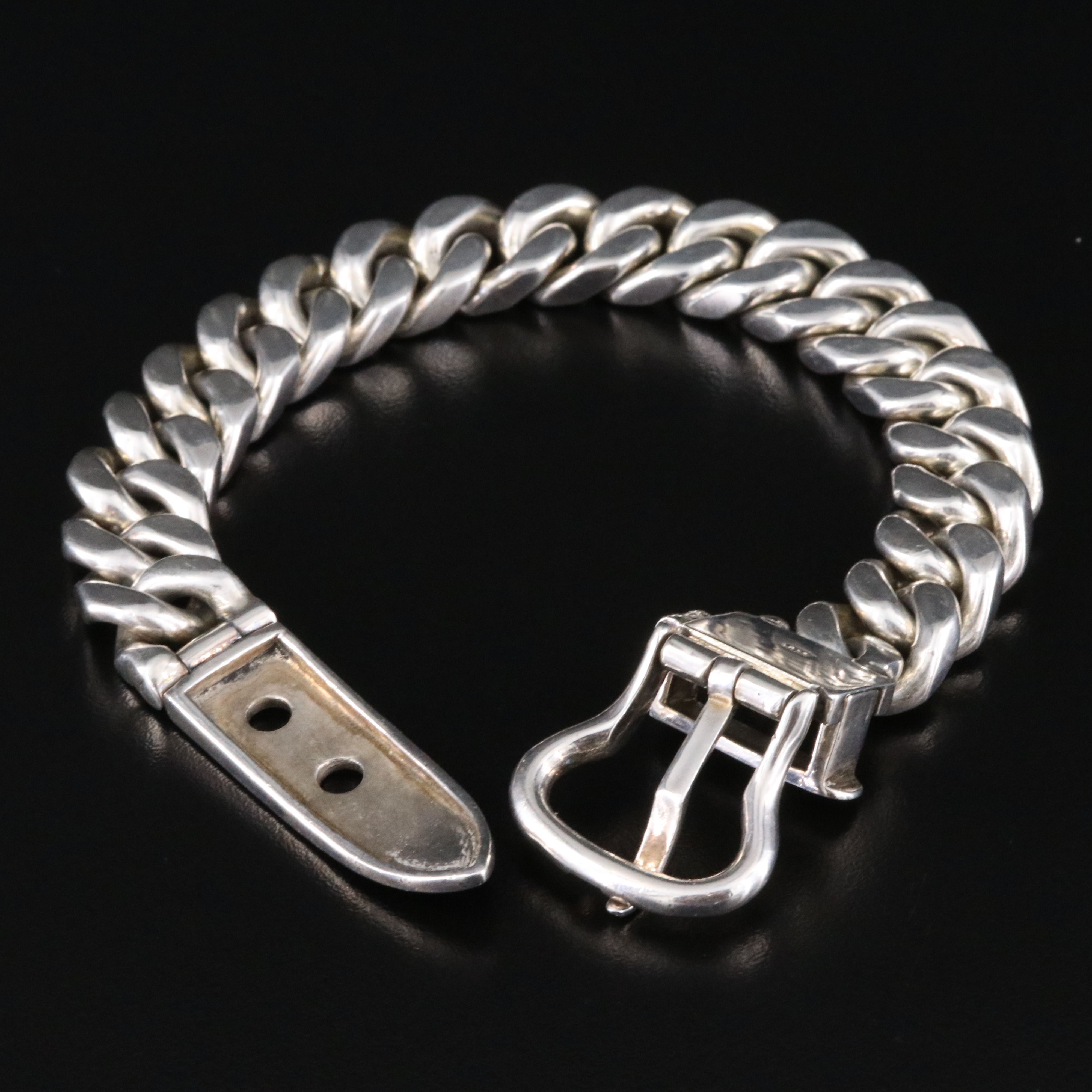 Sterling Curb Chain Buckle Bracelet