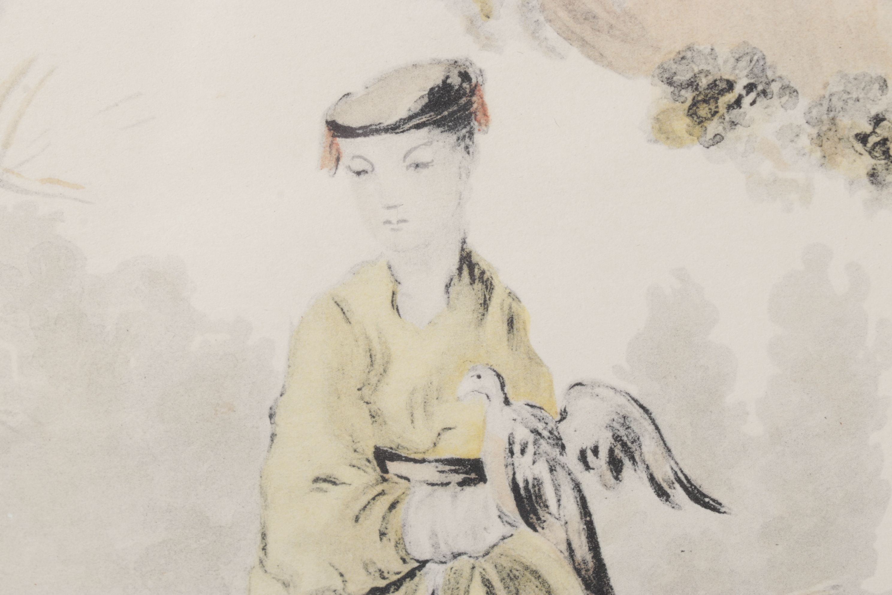 Orientalist Hand-Colored Lithos of Women in Garden Scenes, Mid-20th C.