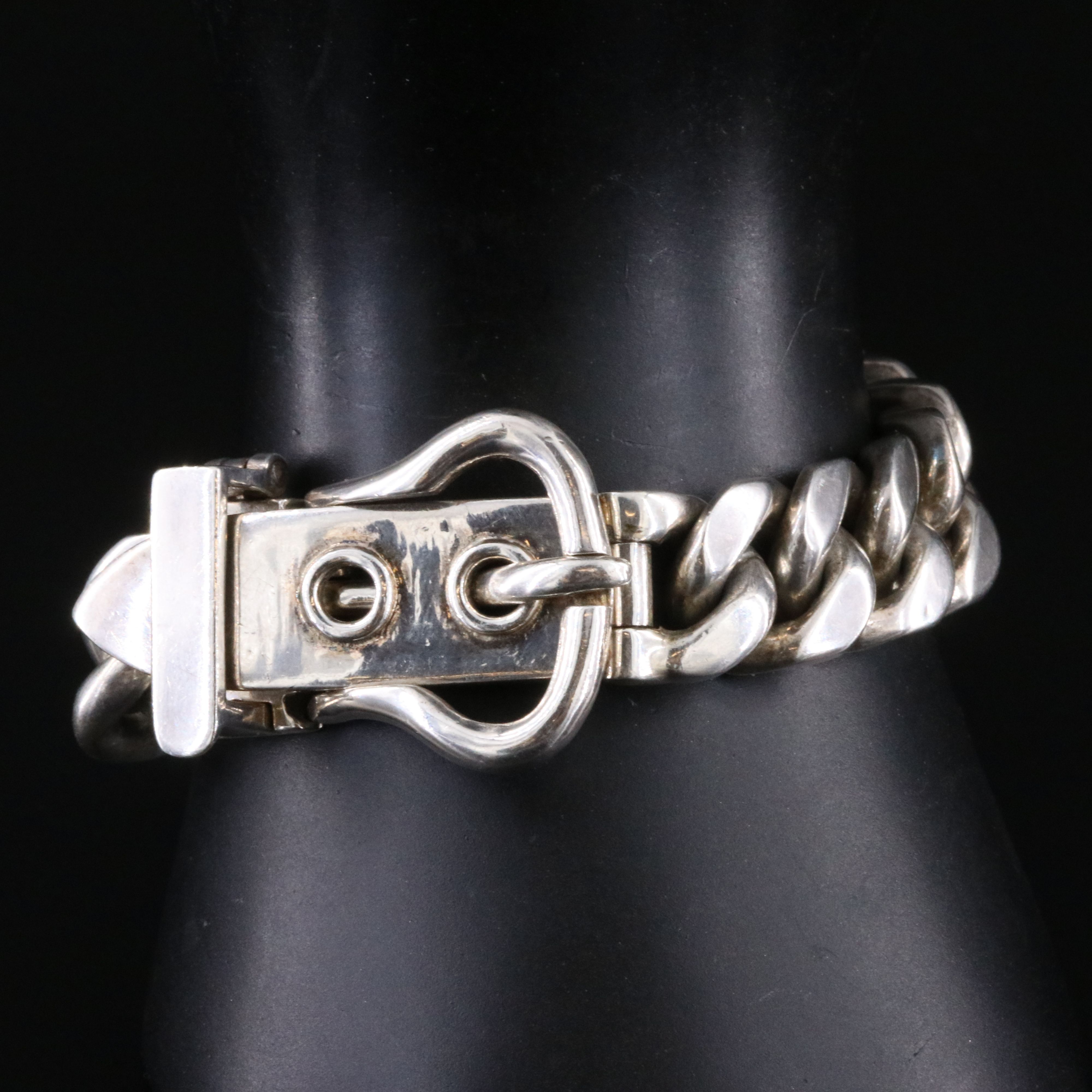 Sterling Curb Chain Buckle Bracelet
