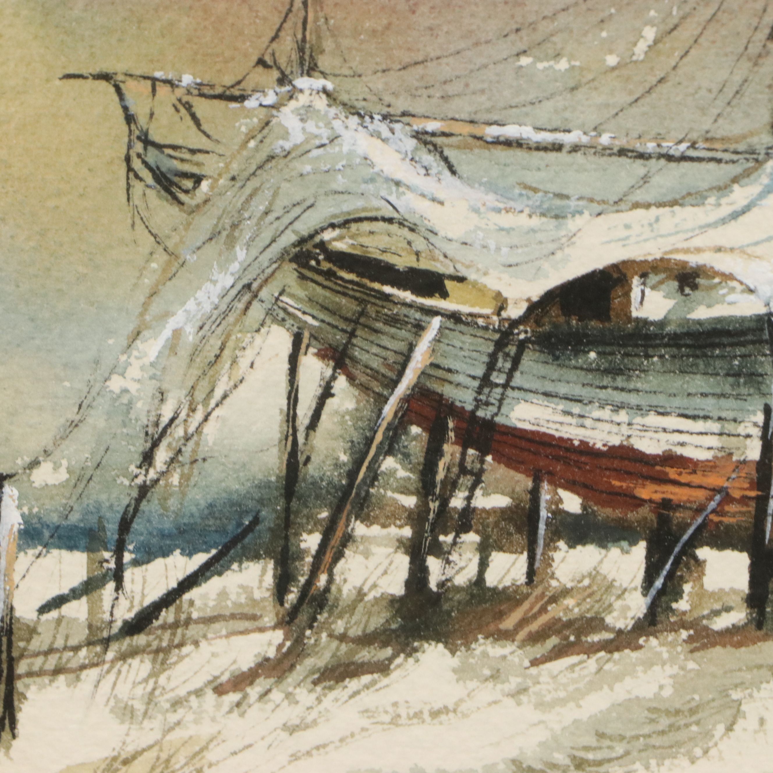 Robert Fabe Nautical Scene Watercolor Painting, Mid-20th Century