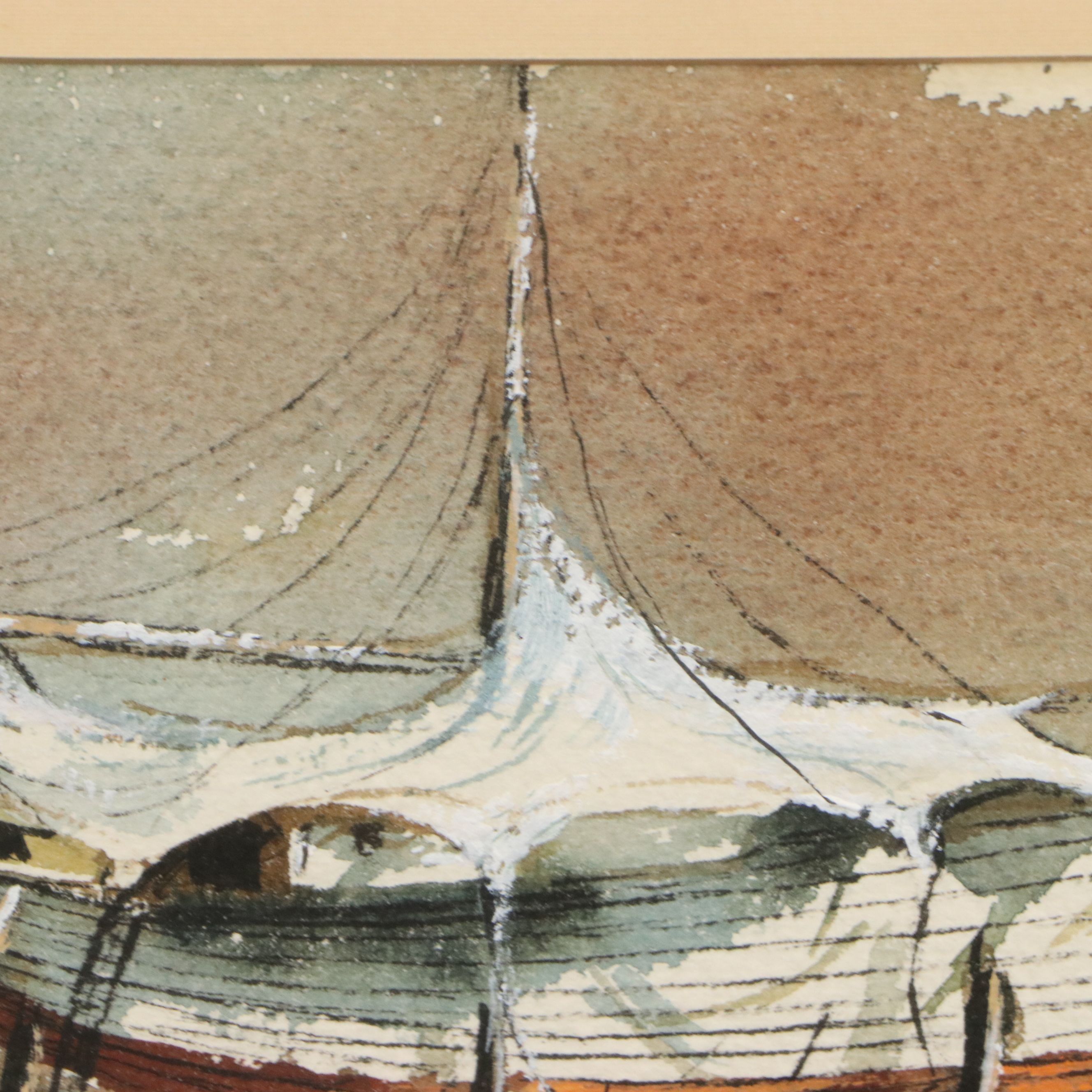 Robert Fabe Nautical Scene Watercolor Painting, Mid-20th Century