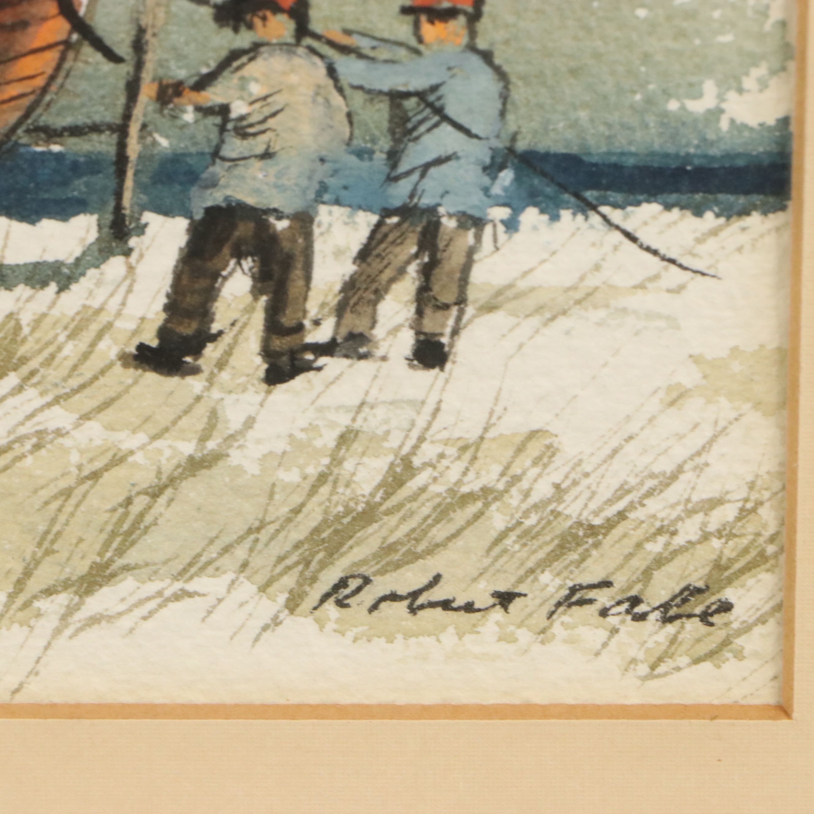 Robert Fabe Nautical Scene Watercolor Painting, Mid-20th Century