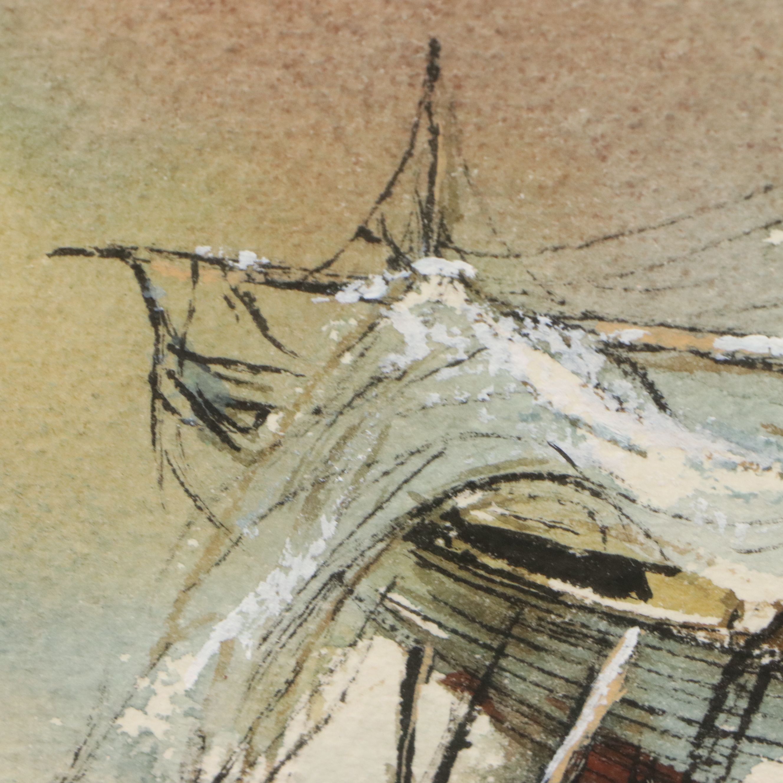 Robert Fabe Nautical Scene Watercolor Painting, Mid-20th Century