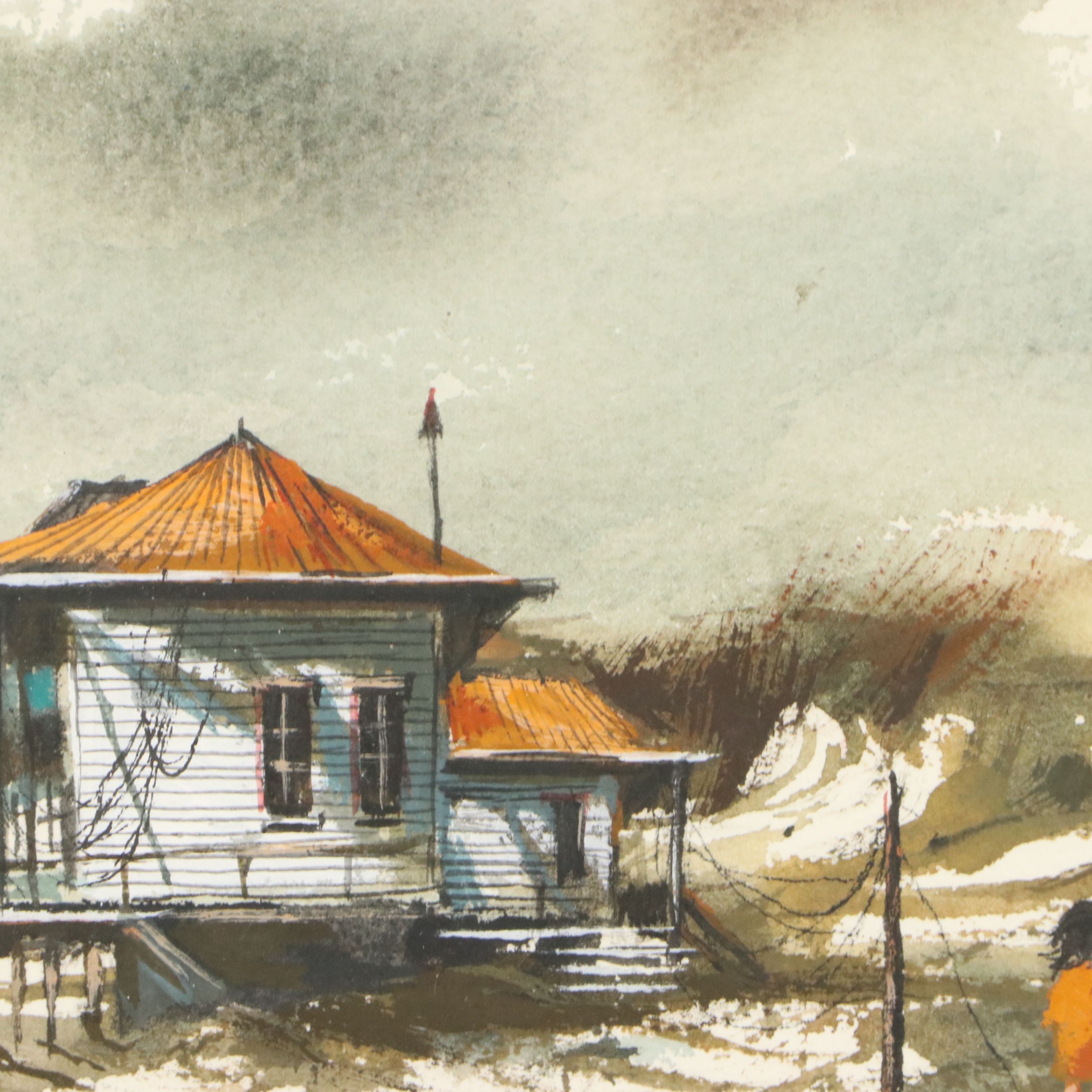 Robert Fabe Watercolor Painting of Coastal Landscape, Mid-20th Century