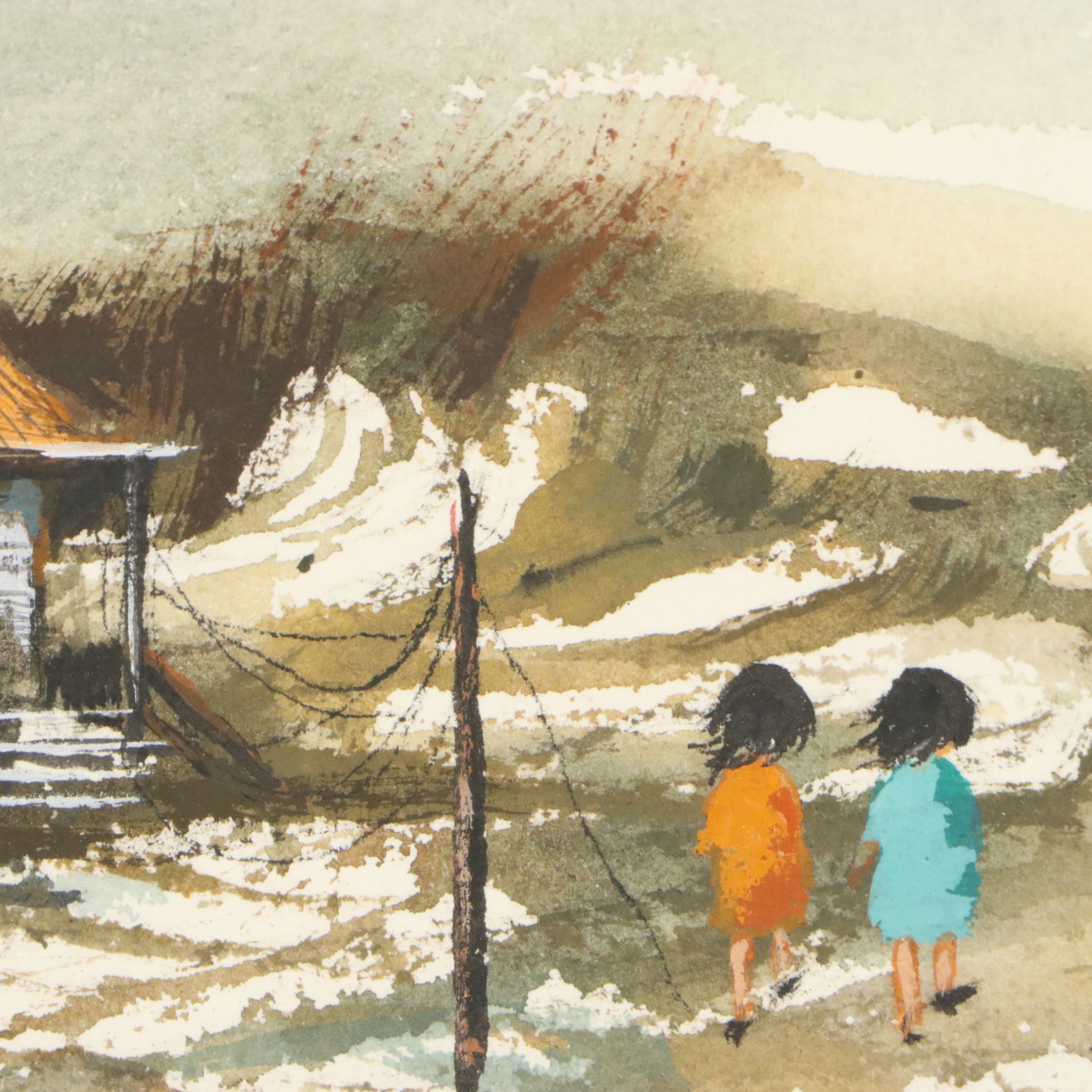 Robert Fabe Watercolor Painting of Coastal Landscape, Mid-20th Century