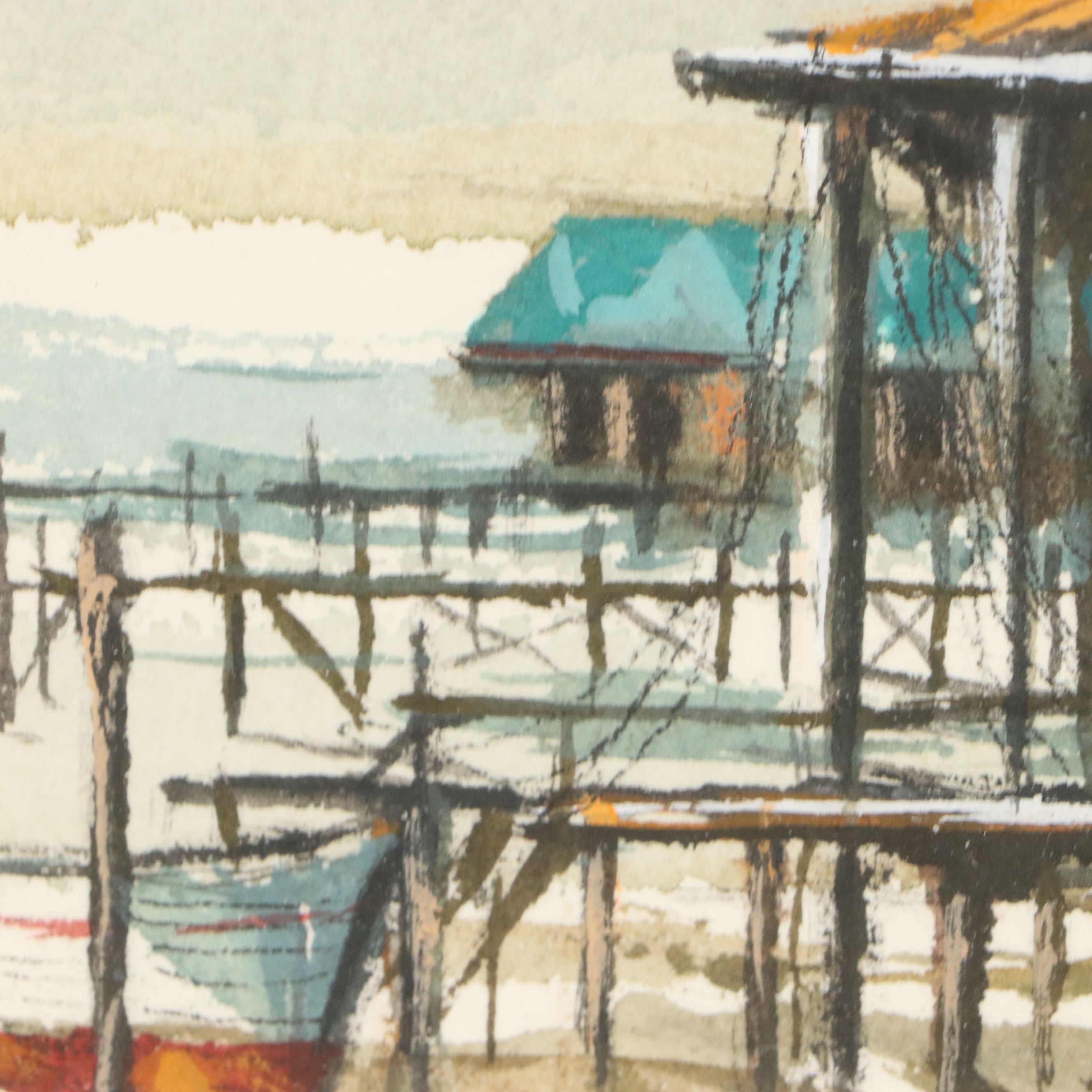 Robert Fabe Watercolor Painting of Coastal Landscape, Mid-20th Century