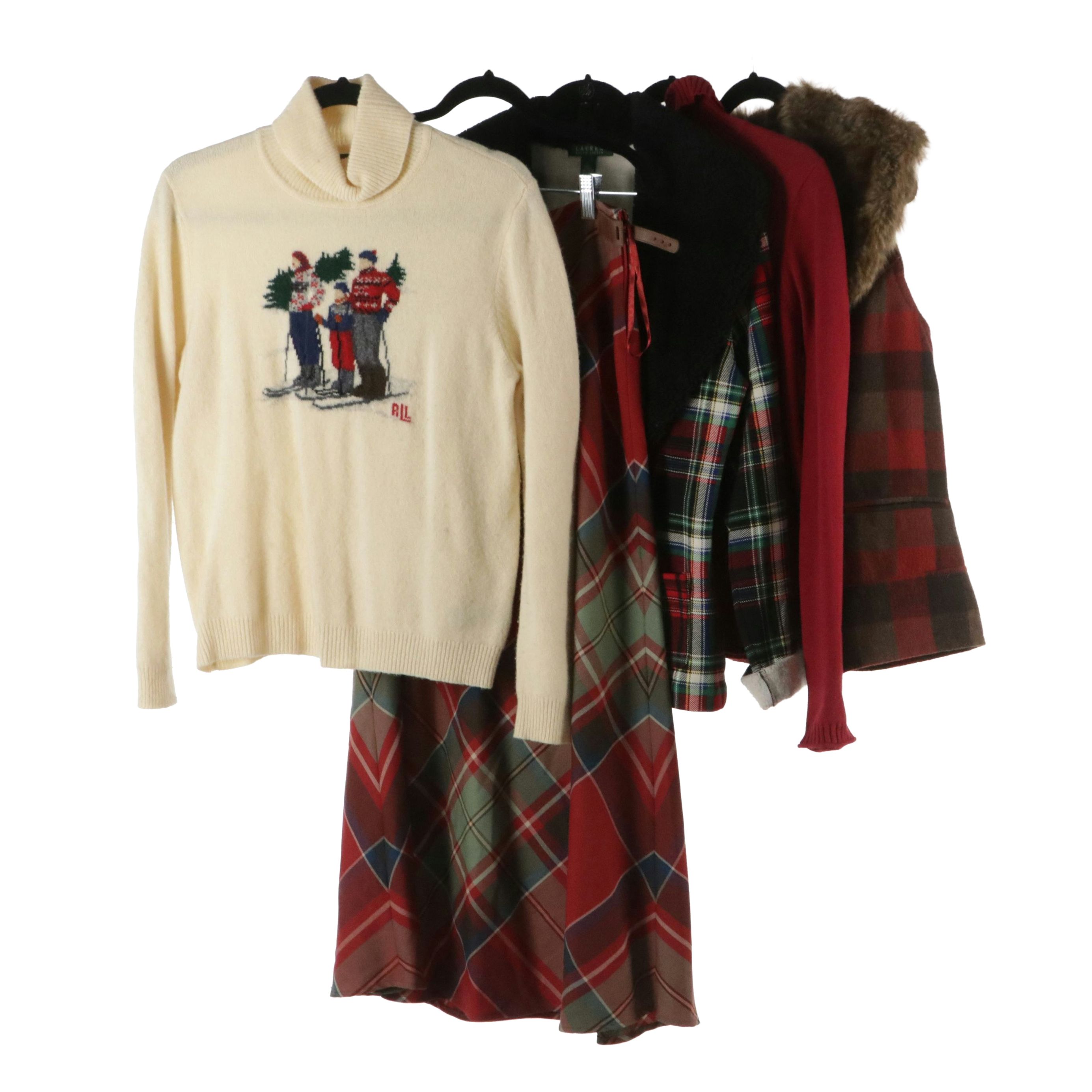 Lauren Ralph Lauren Plaid Toggle-Front Coat, Wool Midi Skirt, Ski Sweater, More