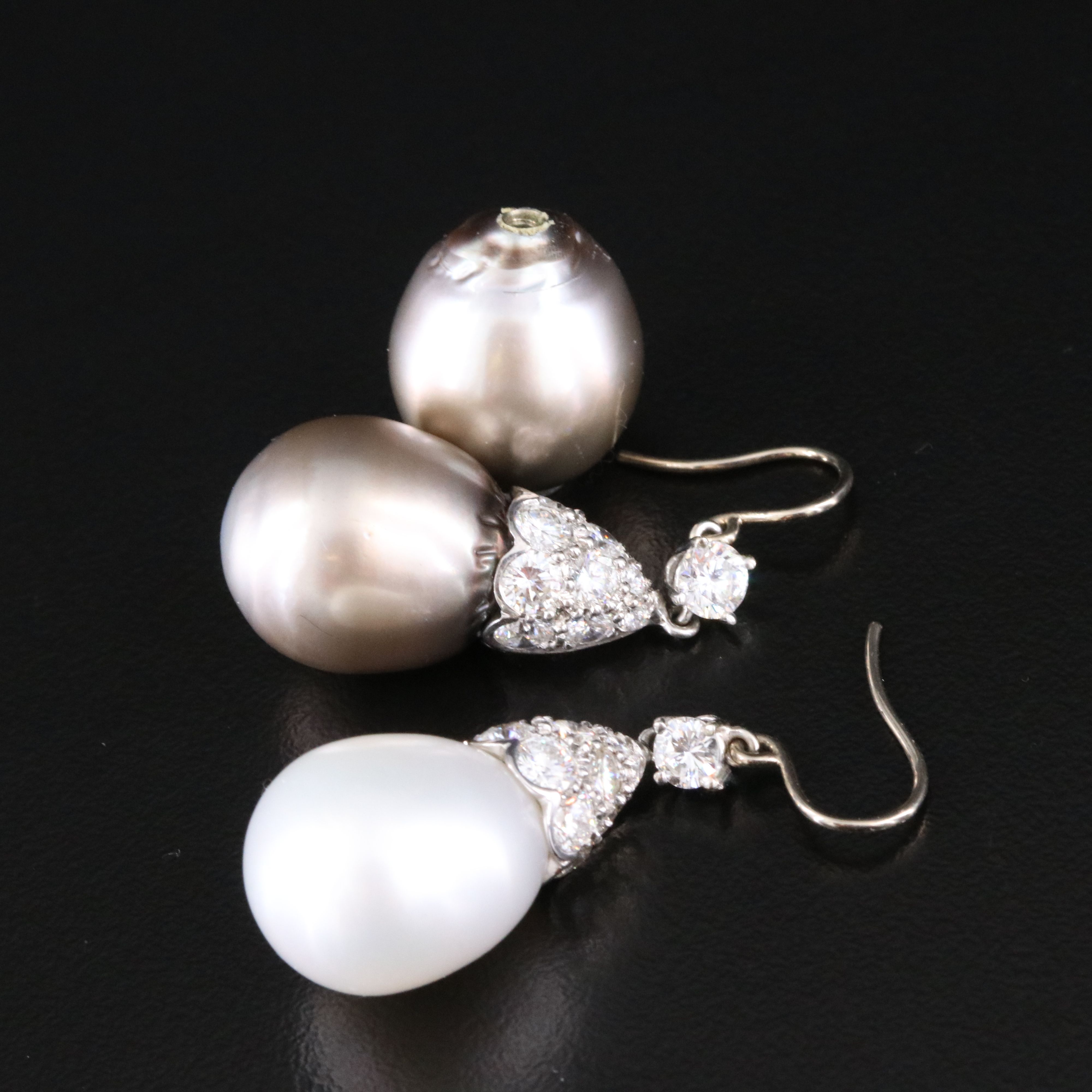 14K Pearl and 3.04 CTW Diamond Day-Night Drop Earrings