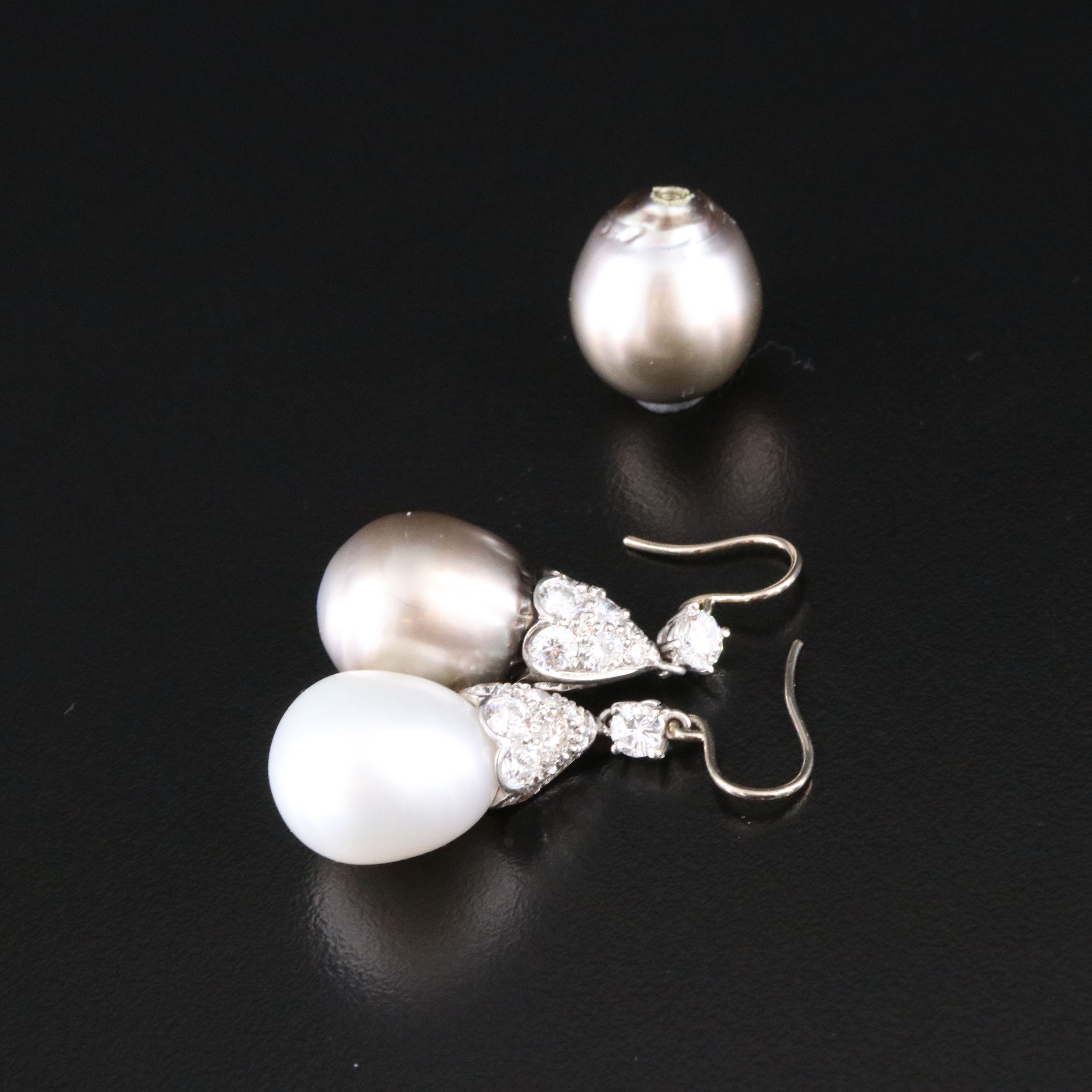 14K Pearl and 3.04 CTW Diamond Day-Night Drop Earrings
