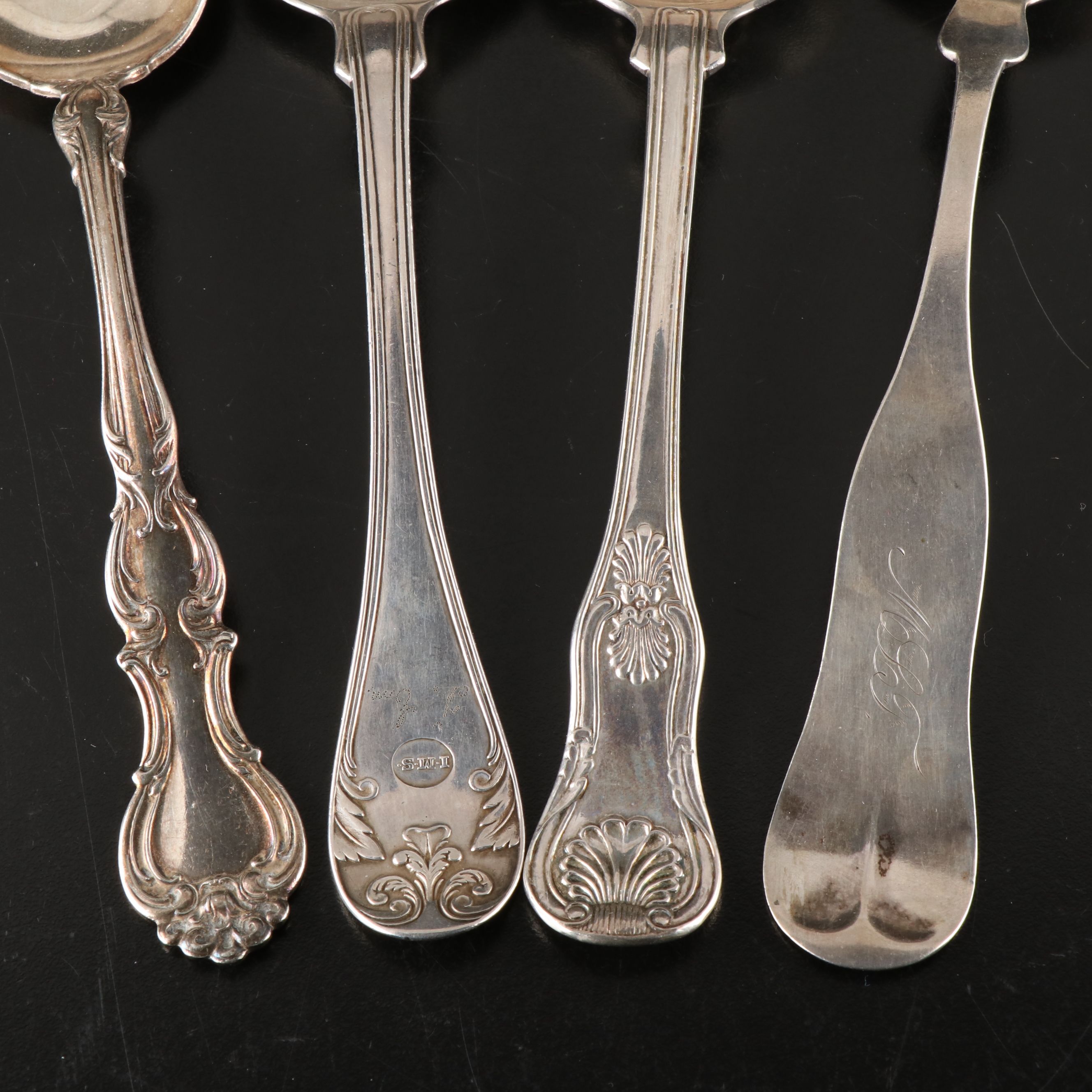 Gorham Coin and Swedish 800 Silver Table Spoons with Silver Plate Serveware