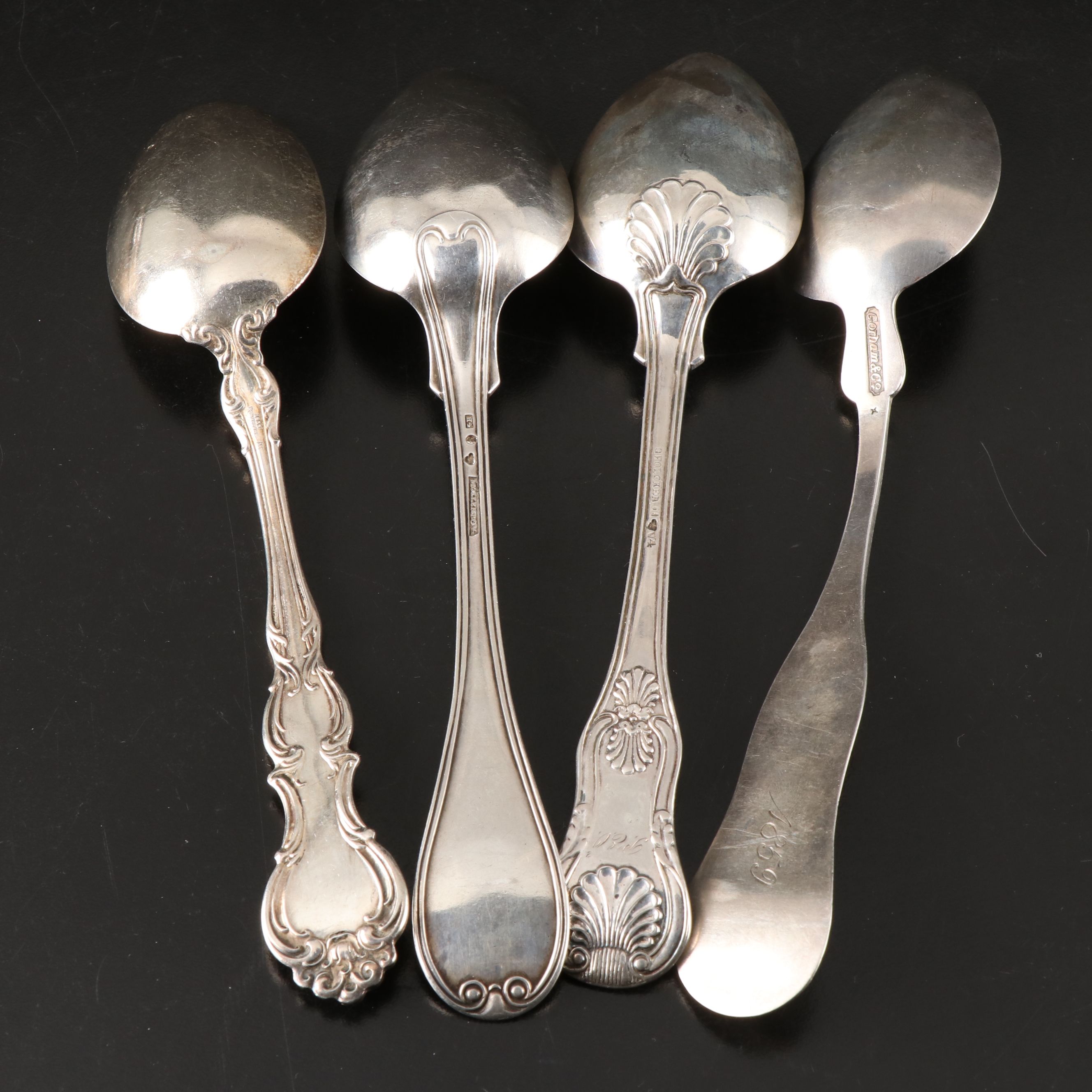 Gorham Coin and Swedish 800 Silver Table Spoons with Silver Plate Serveware