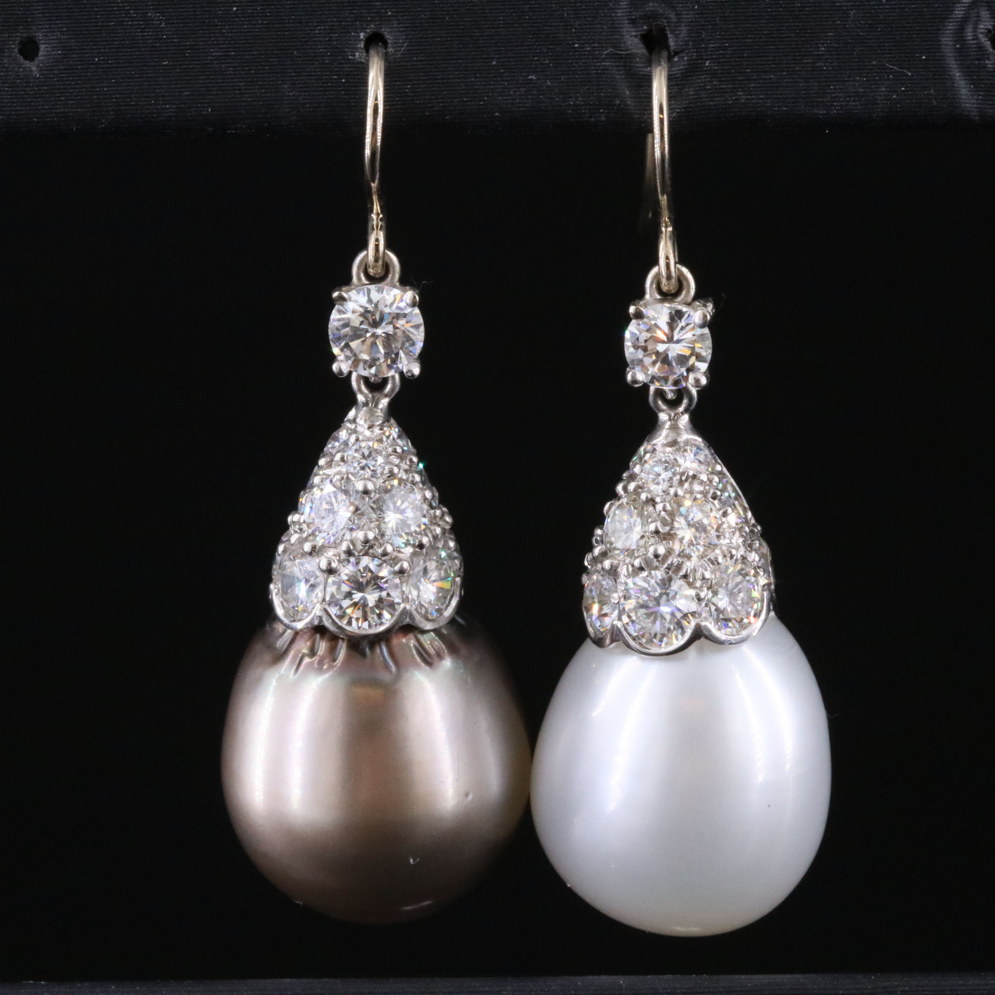 14K Pearl and 3.04 CTW Diamond Day-Night Drop Earrings