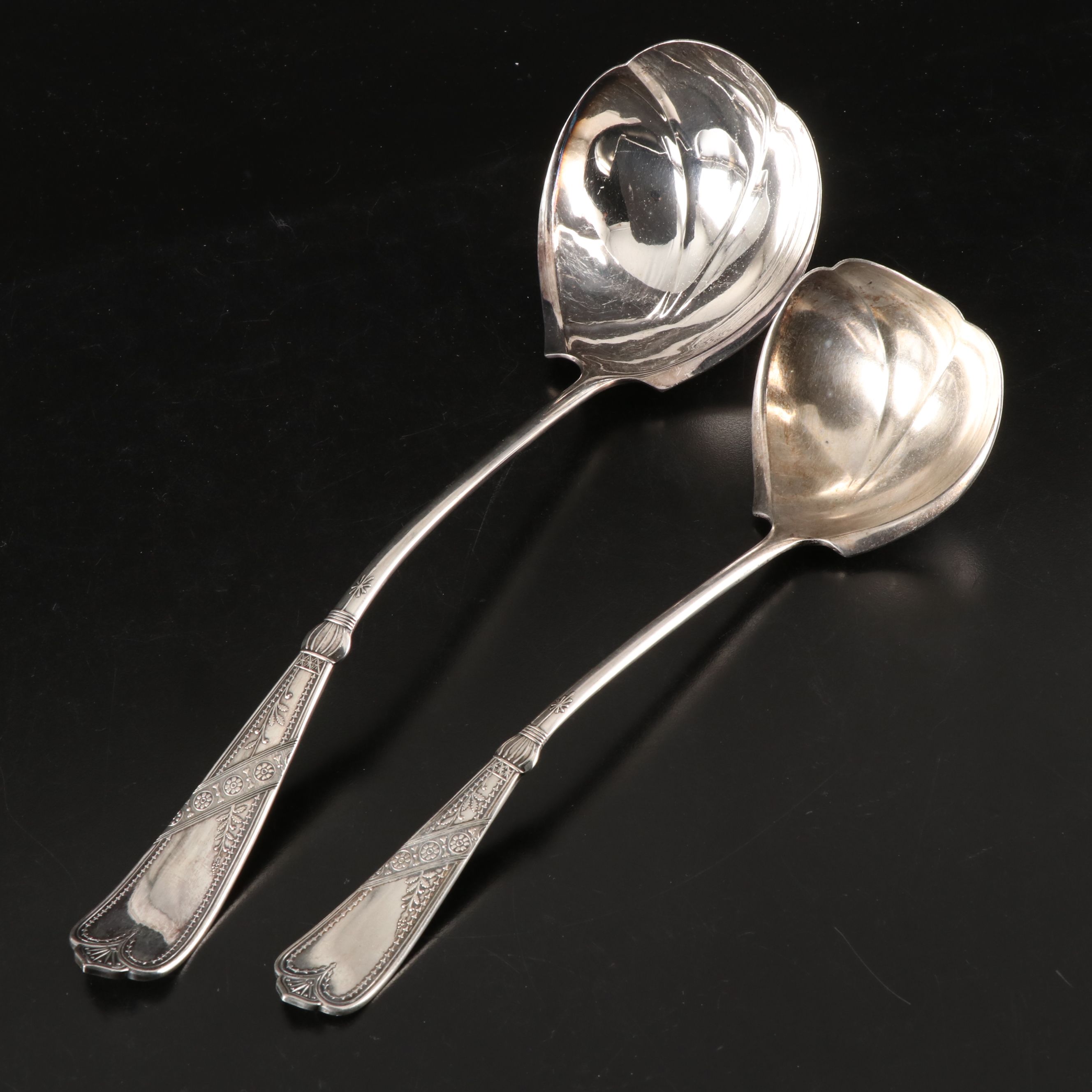 Gorham Coin and Swedish 800 Silver Table Spoons with Silver Plate Serveware