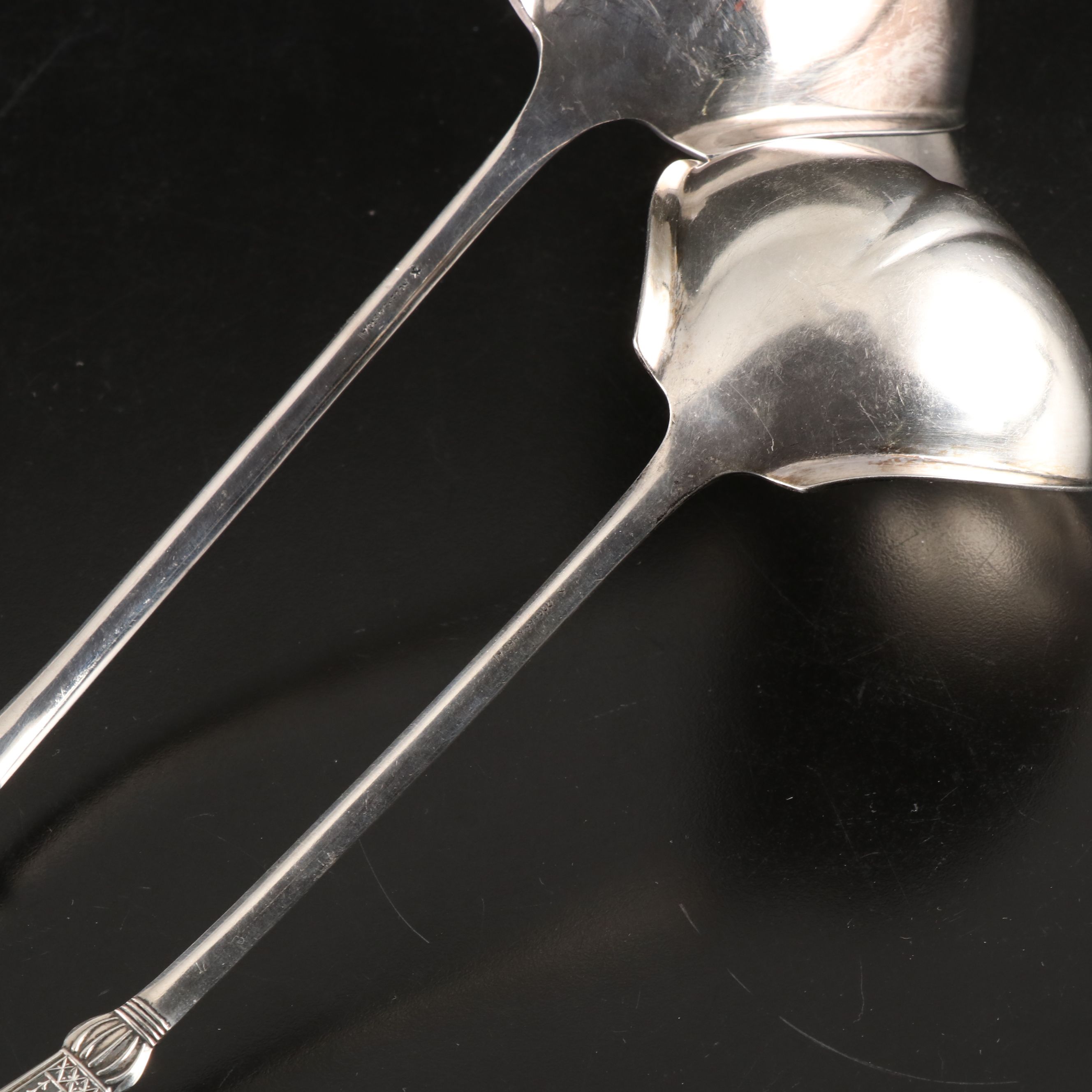 Gorham Coin and Swedish 800 Silver Table Spoons with Silver Plate Serveware