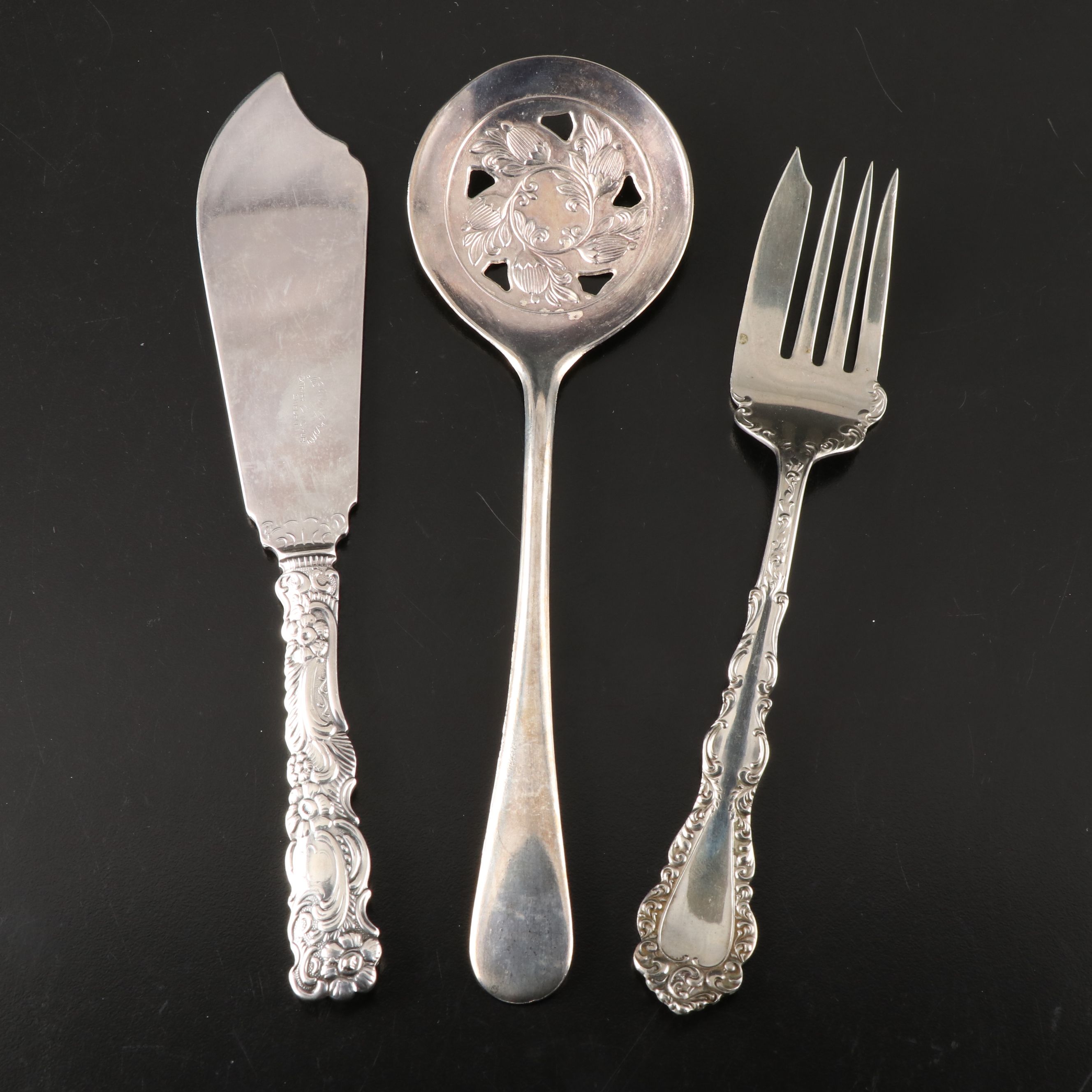 Gorham Coin and Swedish 800 Silver Table Spoons with Silver Plate Serveware