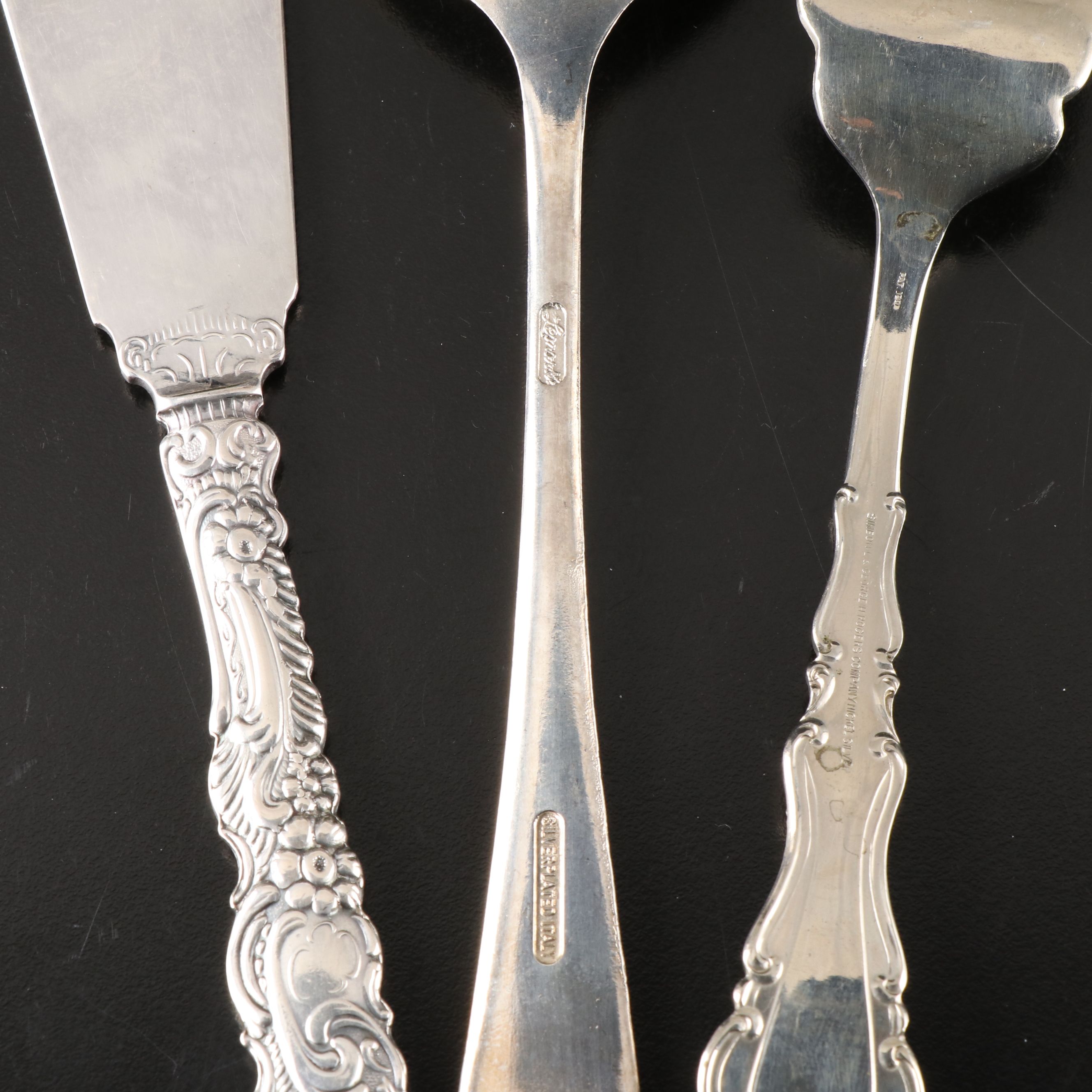 Gorham Coin and Swedish 800 Silver Table Spoons with Silver Plate Serveware
