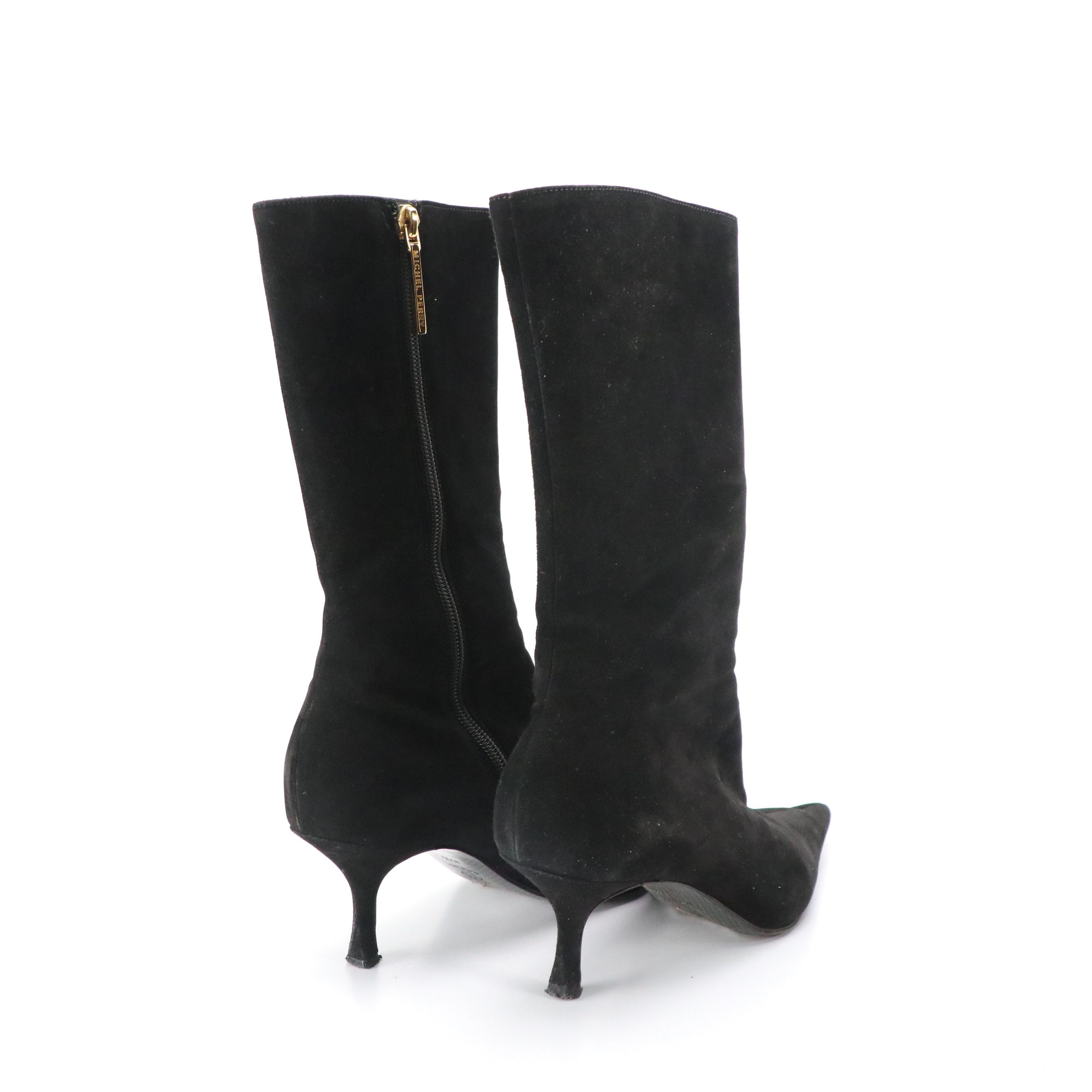 Michael Perry Suede Pointed Toe Boots, Donna Karan Leather Zipper Handbag