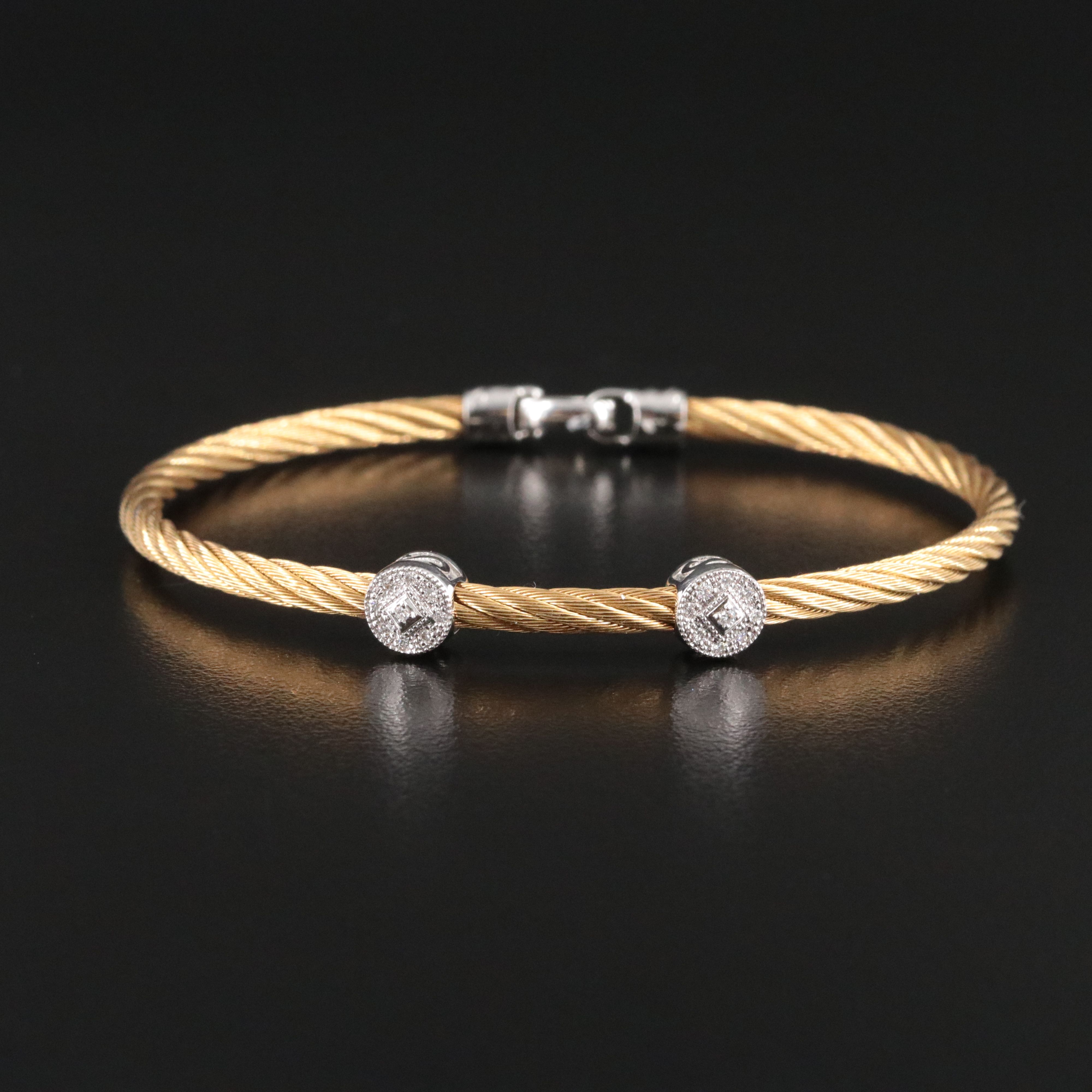 Charriol Stainless Steel Diamond Station Bracelet  with 18K Cluster Stations