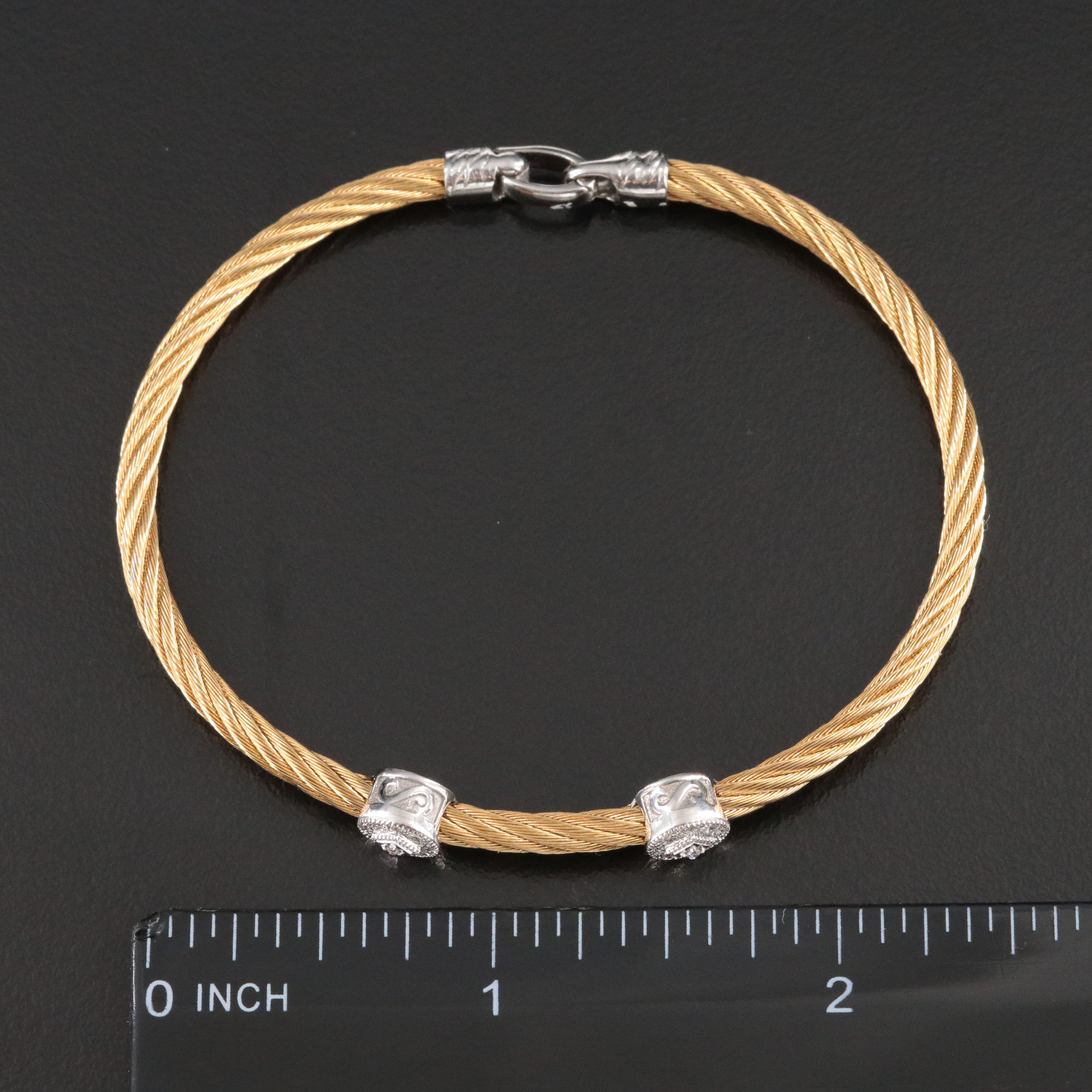 Charriol Stainless Steel Diamond Station Bracelet  with 18K Cluster Stations