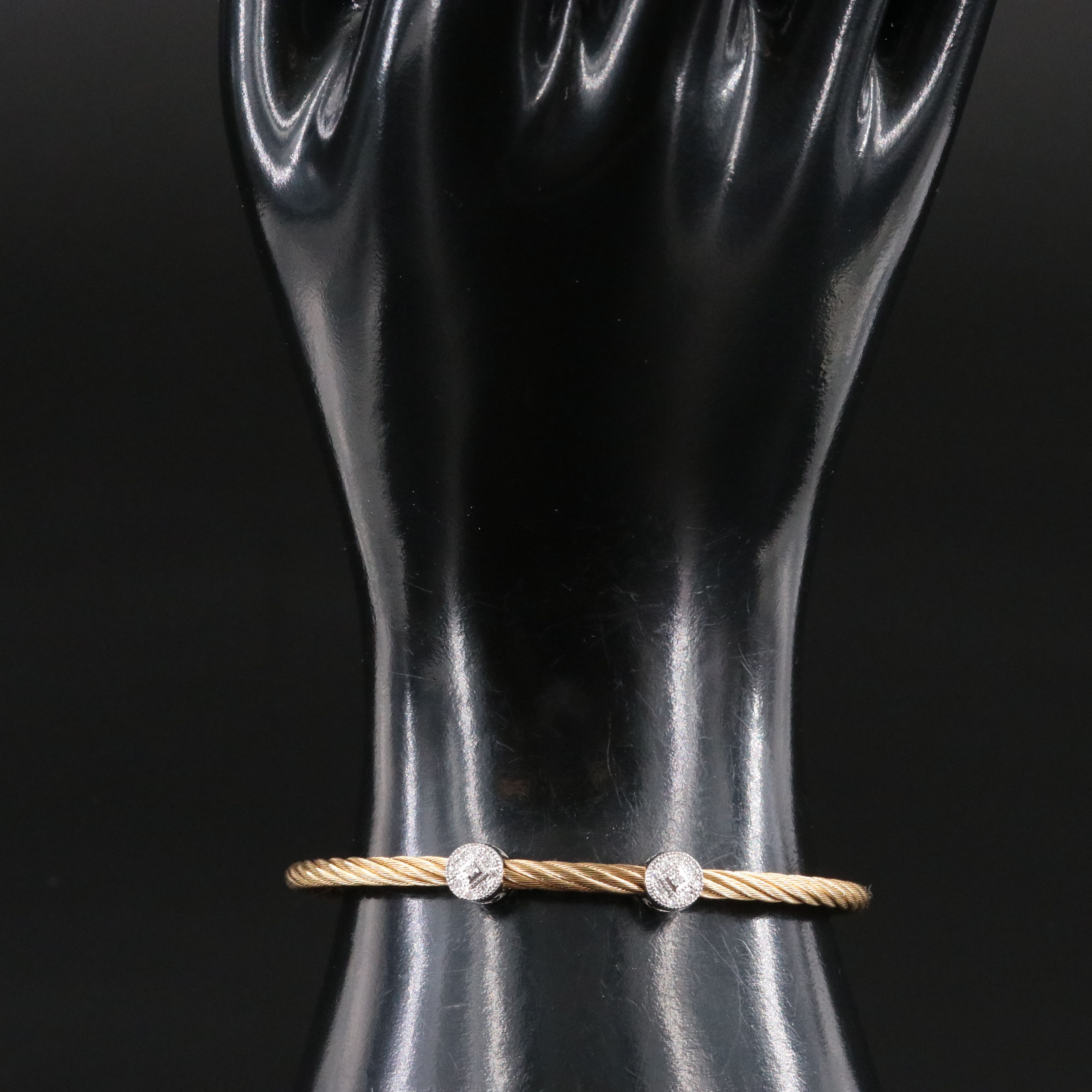 Charriol Stainless Steel Diamond Station Bracelet  with 18K Cluster Stations