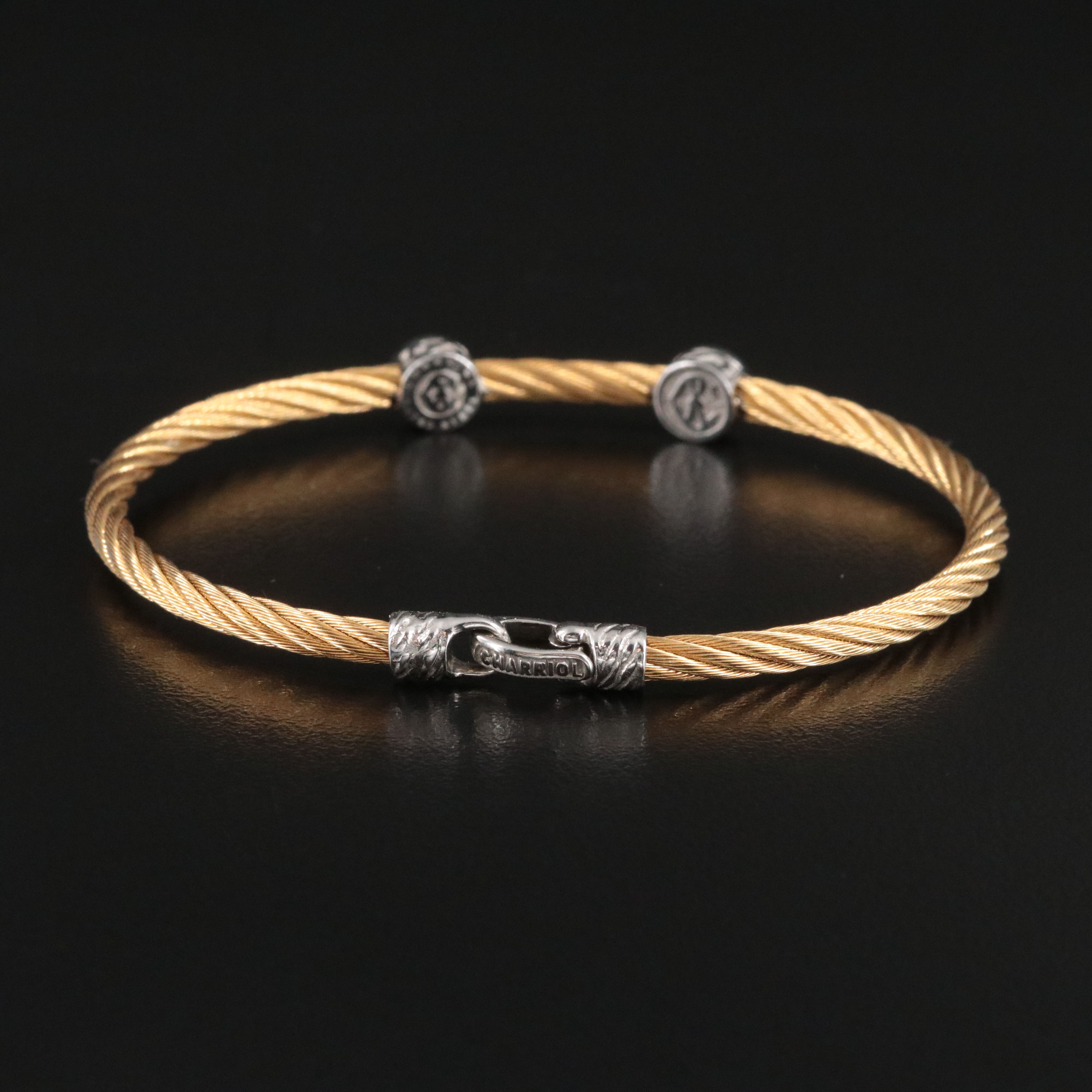 Charriol Stainless Steel Diamond Station Bracelet  with 18K Cluster Stations